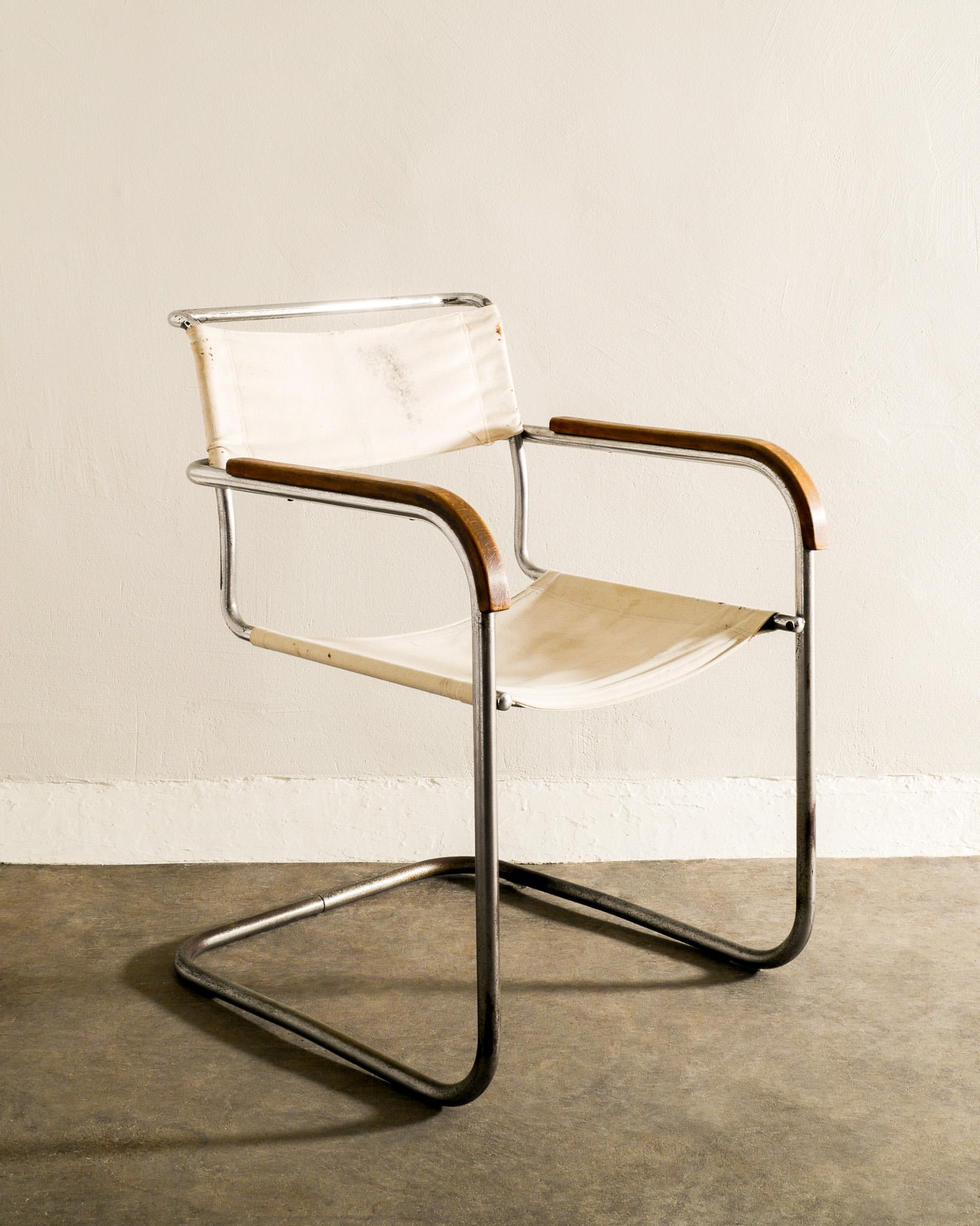 Mitte des Jahrhunderts Marcel Breuer „B34“ Sessel aus Metall und Segeltuch Prod. von Thonet 1930er Jahre (Moderne der Mitte des Jahrhunderts) im Angebot