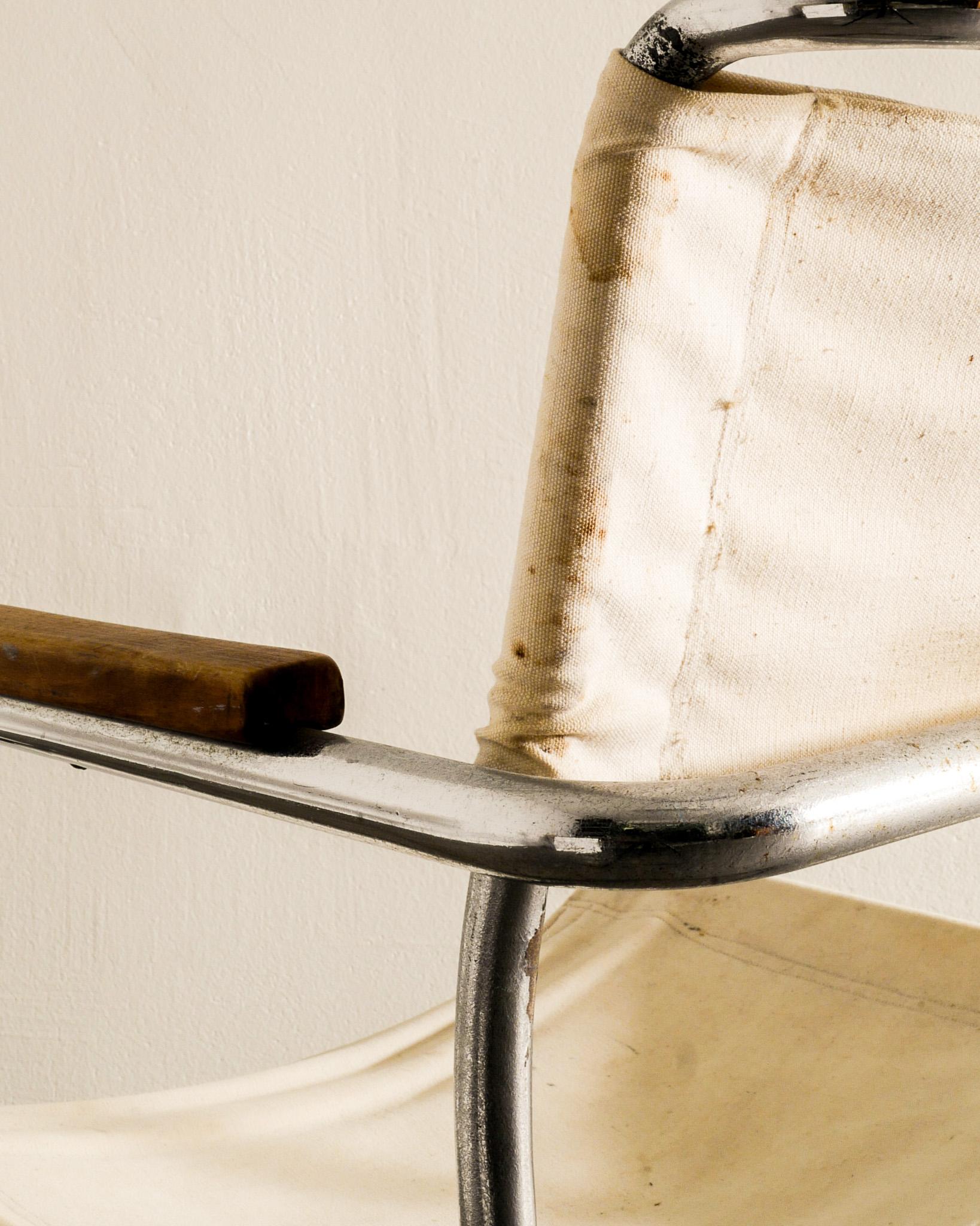 Mitte des Jahrhunderts Marcel Breuer „B34“ Sessel aus Metall und Segeltuch Prod. von Thonet 1930er Jahre im Zustand „Gut“ im Angebot in Stockholm, SE