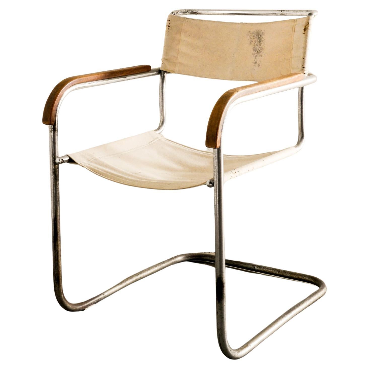 Mitte des Jahrhunderts Marcel Breuer „B34“ Sessel aus Metall und Segeltuch Prod. von Thonet 1930er Jahre im Angebot