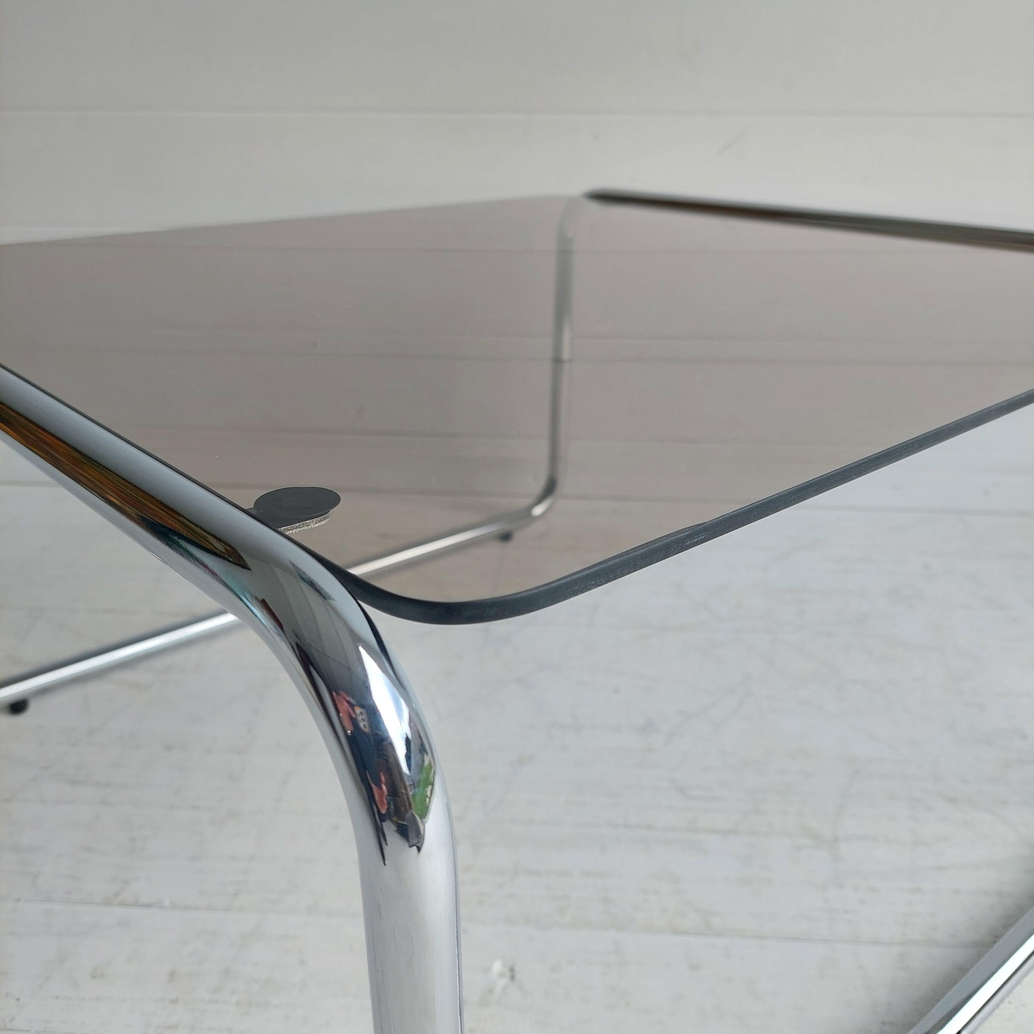 Midcentury Marcel Breuer Style Bauhaus Chrome & Smoked Glass Coffee Table, 1960s 6