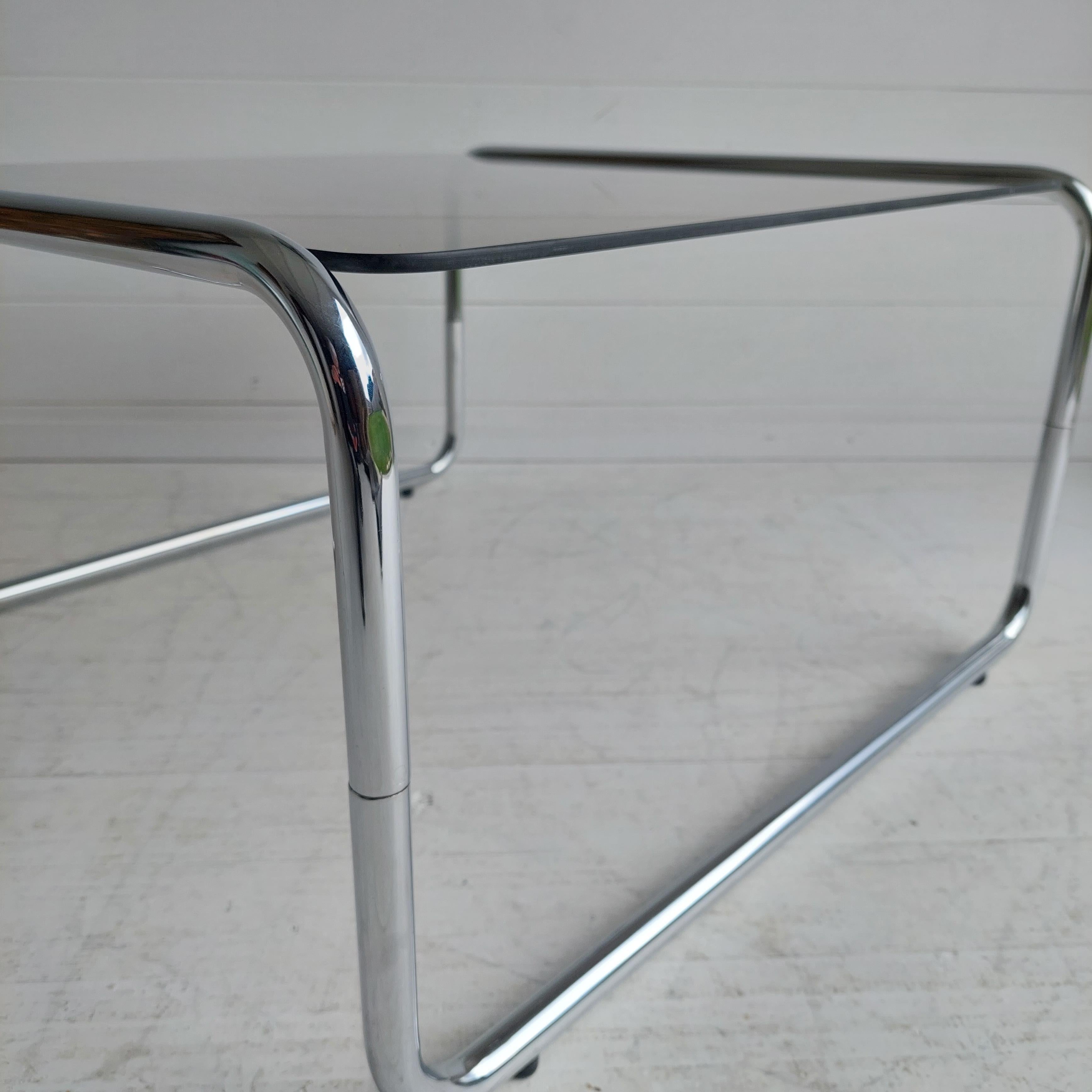 Midcentury Marcel Breuer Style Bauhaus Chrome & Smoked Glass Coffee Table, 1960s 7