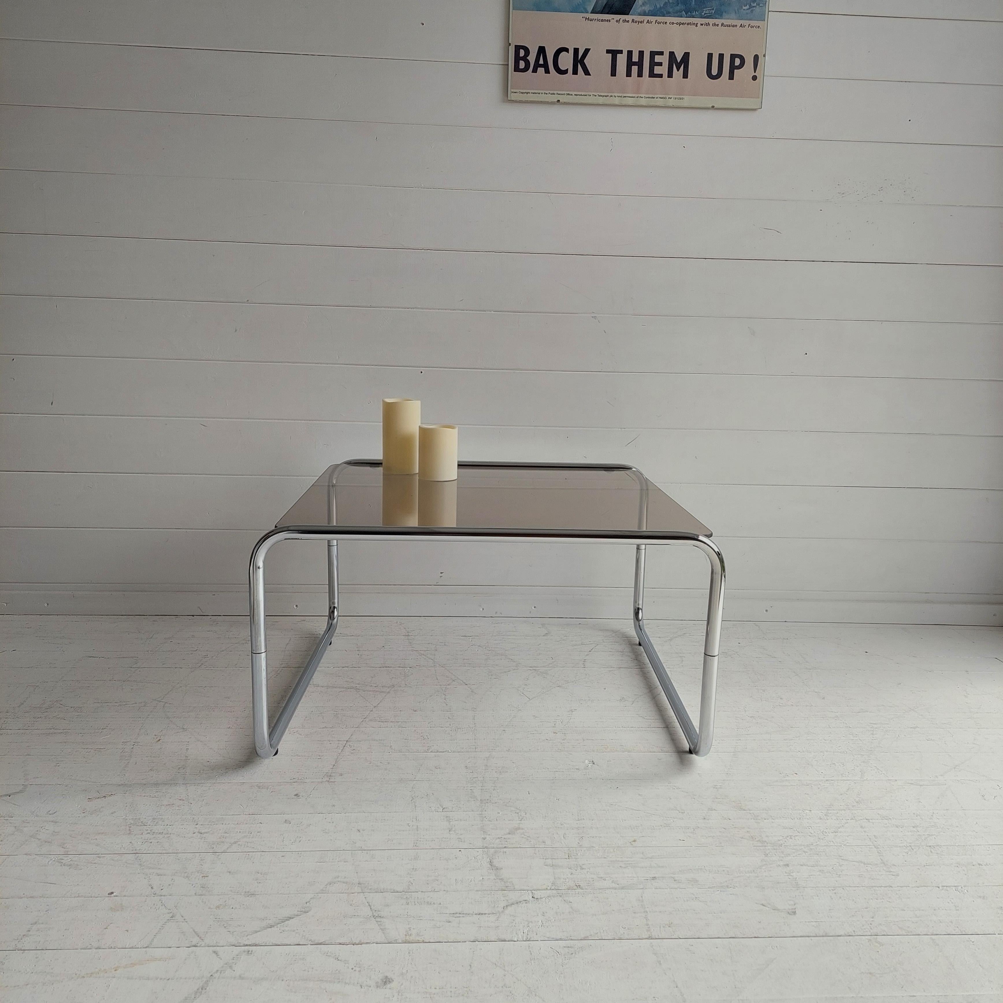 European Midcentury Marcel Breuer Style Bauhaus Chrome & Smoked Glass Coffee Table, 1960s