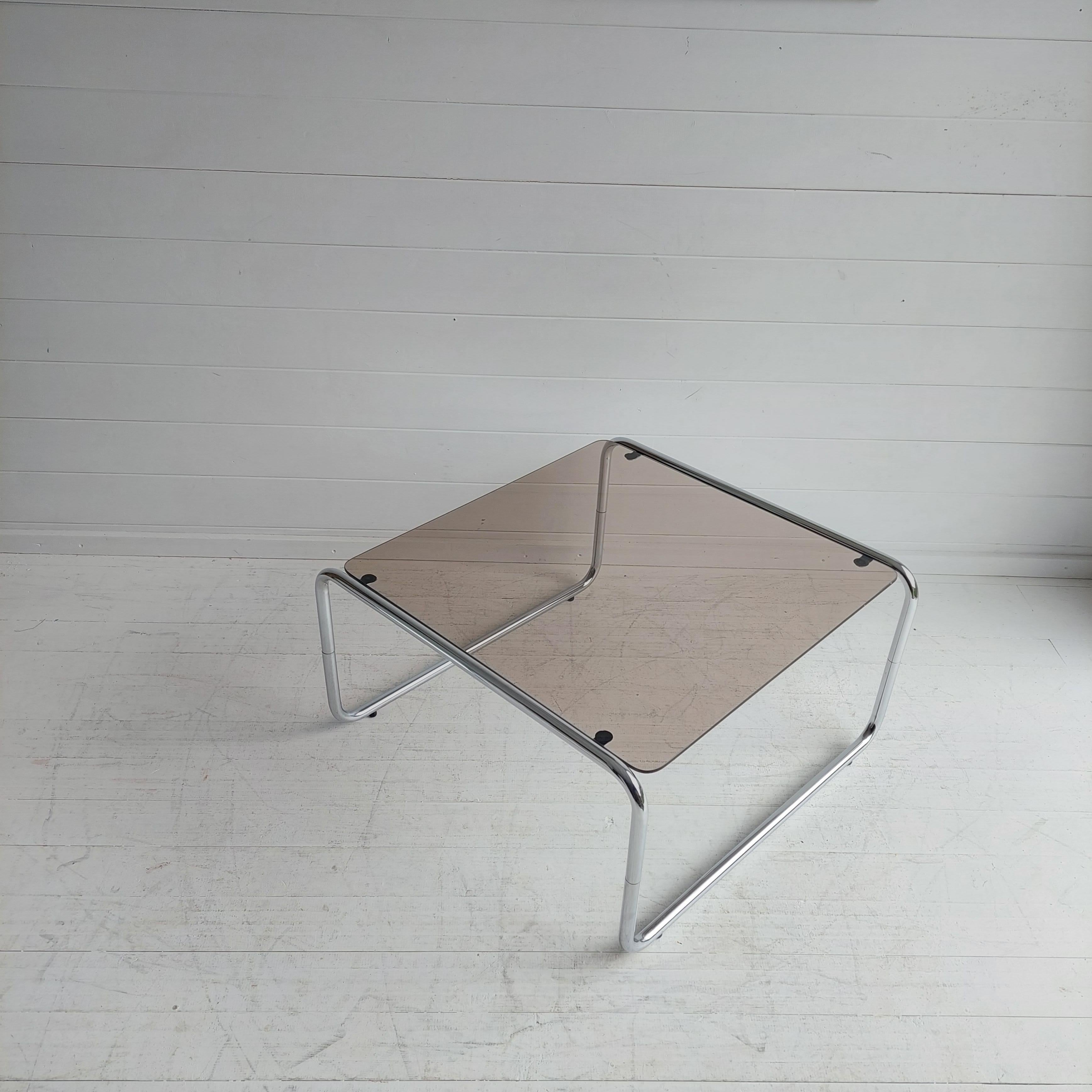 Midcentury Marcel Breuer Style Bauhaus Chrome & Smoked Glass Coffee Table, 1960s 1
