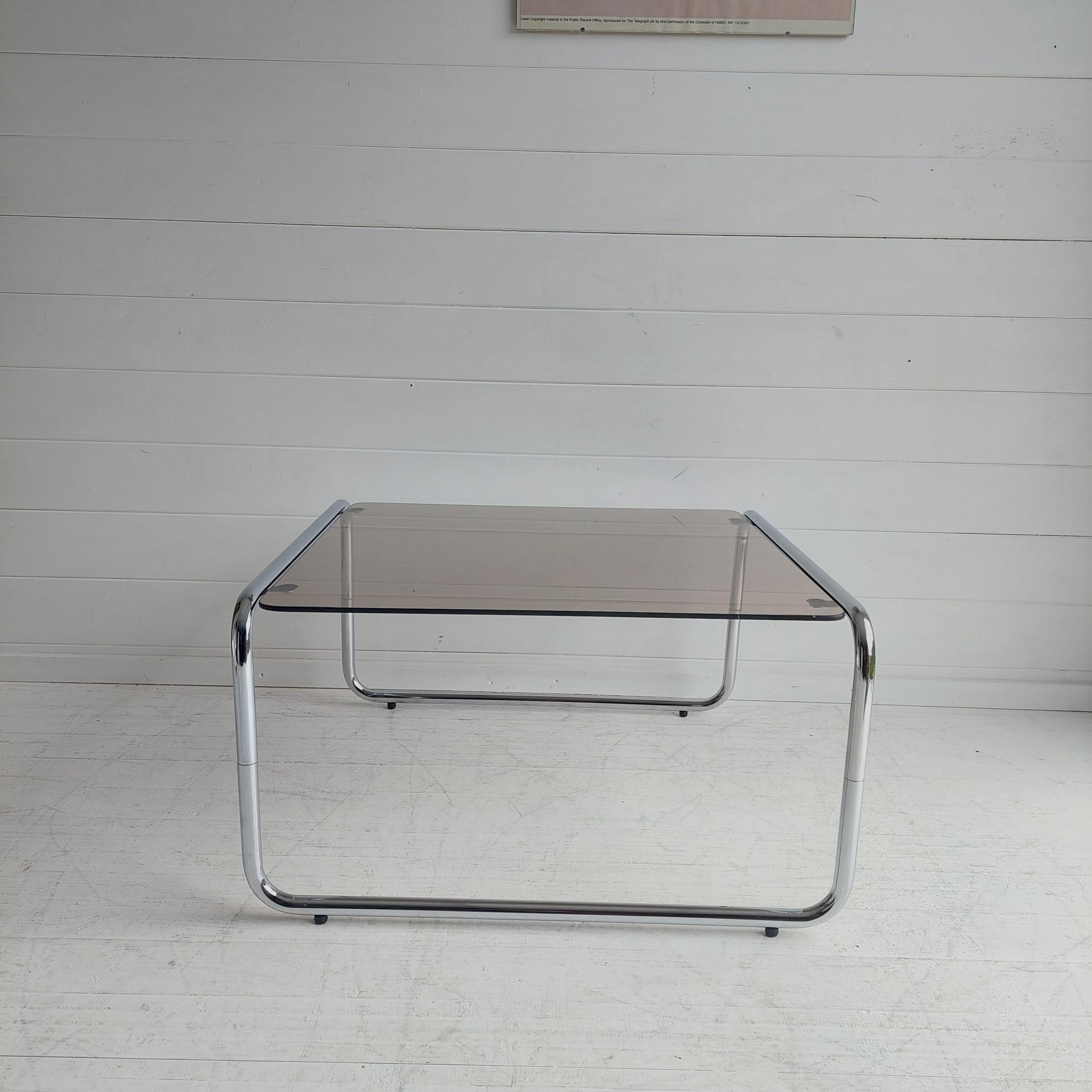Midcentury Marcel Breuer Style Bauhaus Chrome & Smoked Glass Coffee Table, 1960s 3