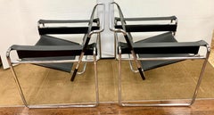 Midcentury Marcel Breuer Style Black and Chrome Wassily Chairs, Pair