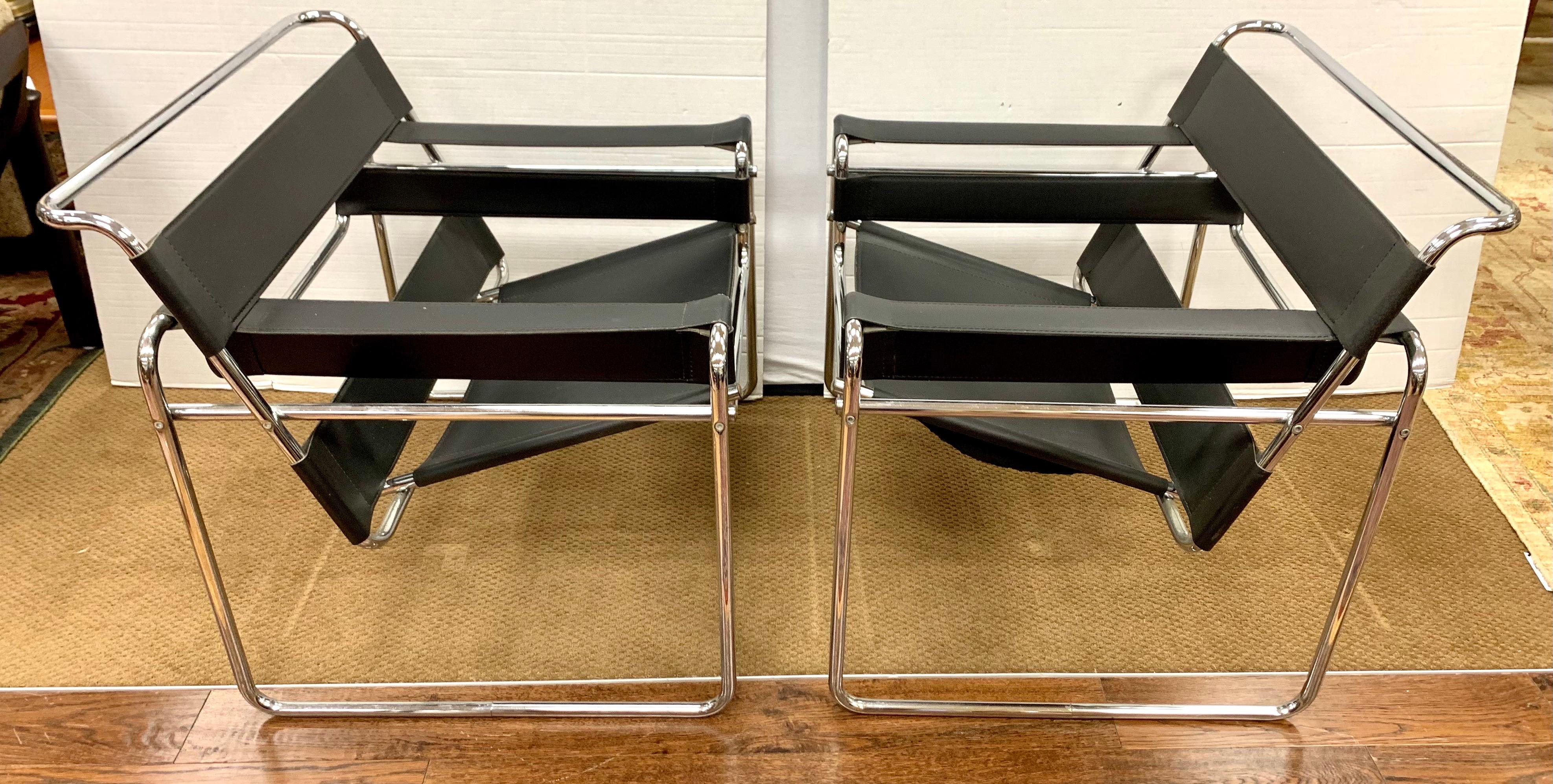 Midcentury Marcel Breuer Style Black and Chrome Wassily Chairs, Pair 2