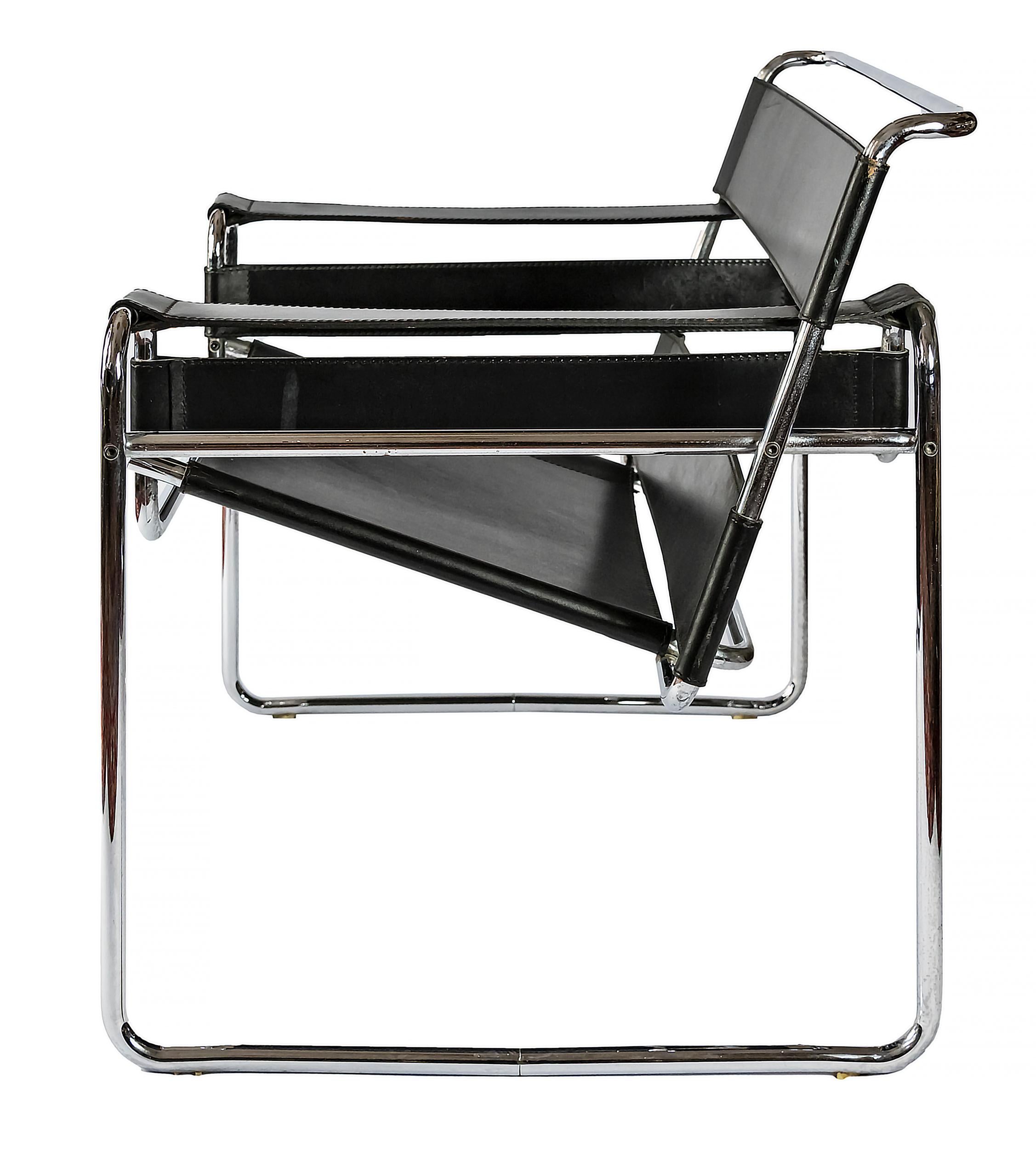 Cuir Fauteuil Marcel Breuer Wassily de Gavina, style mi-siècle moderne