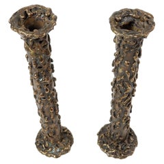 Mid-Century Marcello Fantoni Brutalist Bronze Candle Holders