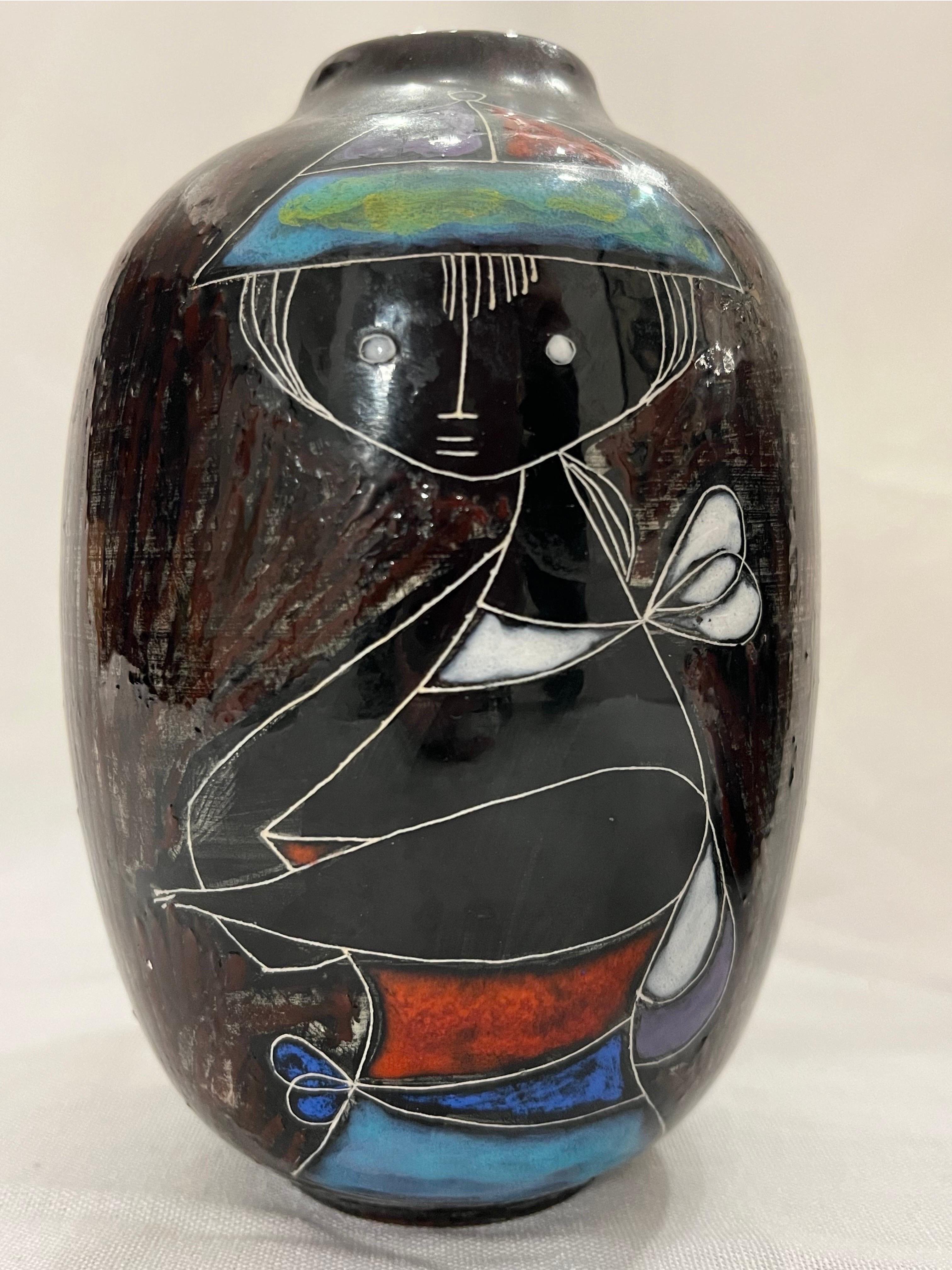Mid-Century Modern Mid Century Marcello Fantoni Signed Ceramic Sgraffito Style Vases Female Figures For Sale