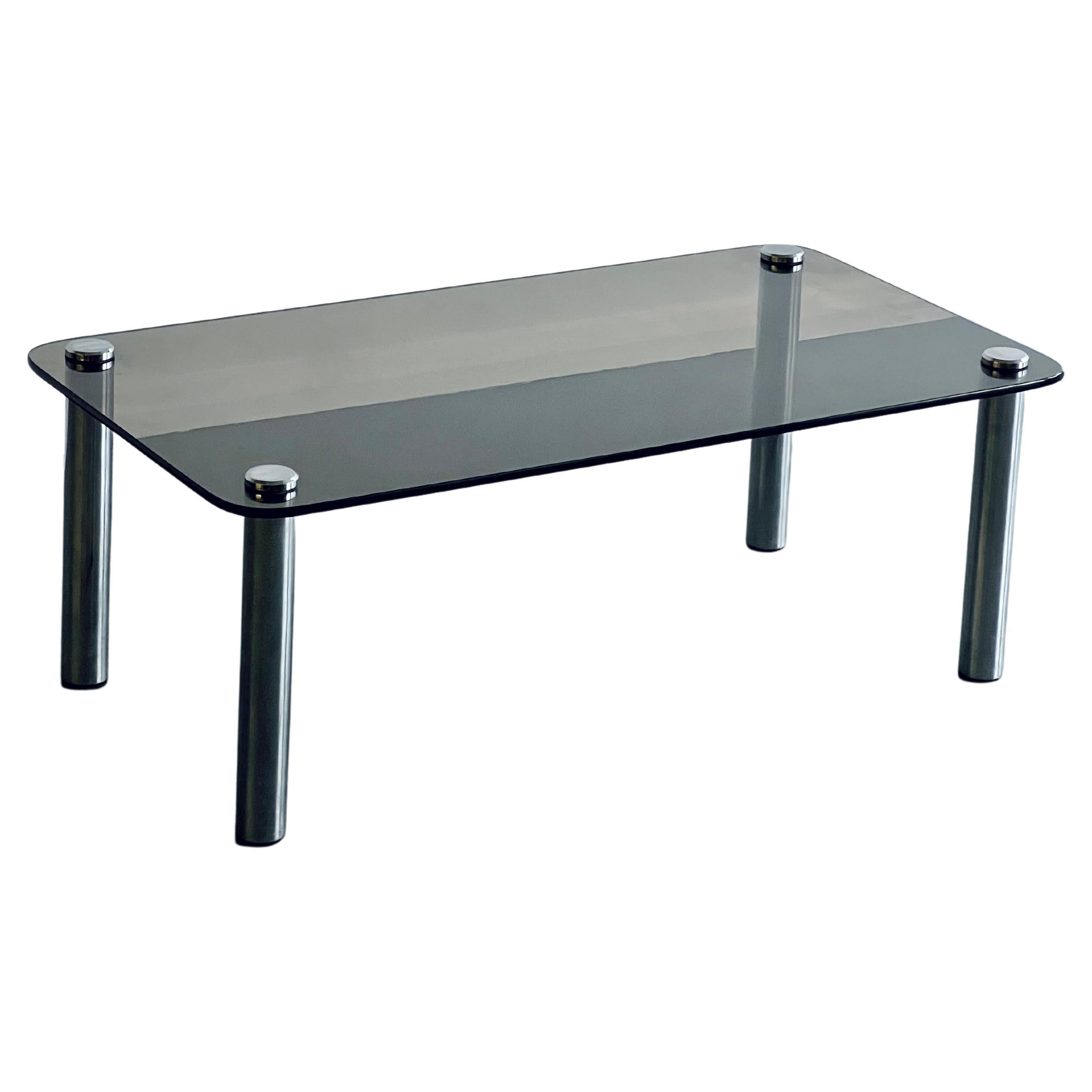 MidCentury French Brass Smoked Glass Coffee Table For Sale at 1stDibs