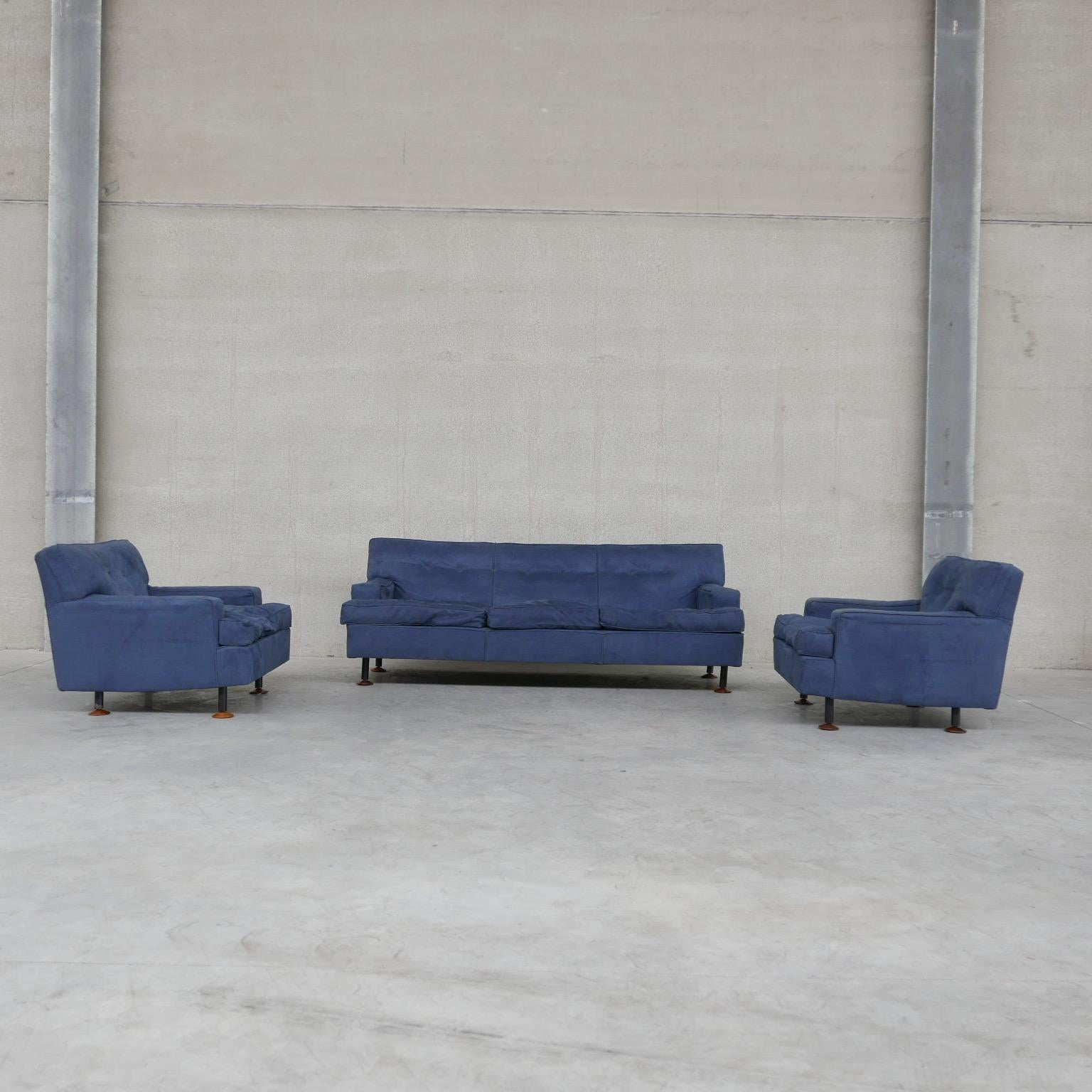 Fabric Mid-Century Marco Zanuso 'Square' Sofa and Armchairs Suite