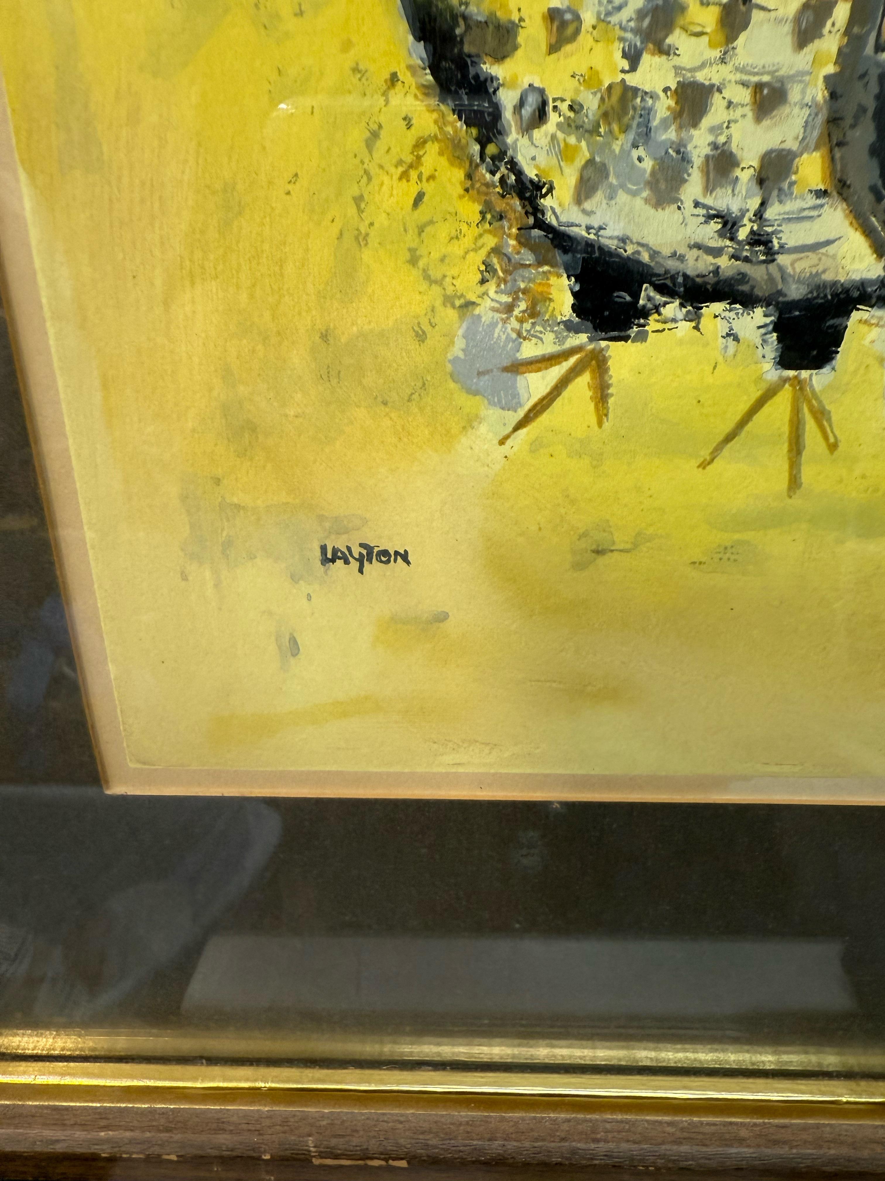 Mitte des Jahrhunderts Margaret Layton Hand koloriert & signiert Eule gerahmt Lithographien - S/2 (Moderne der Mitte des Jahrhunderts) im Angebot