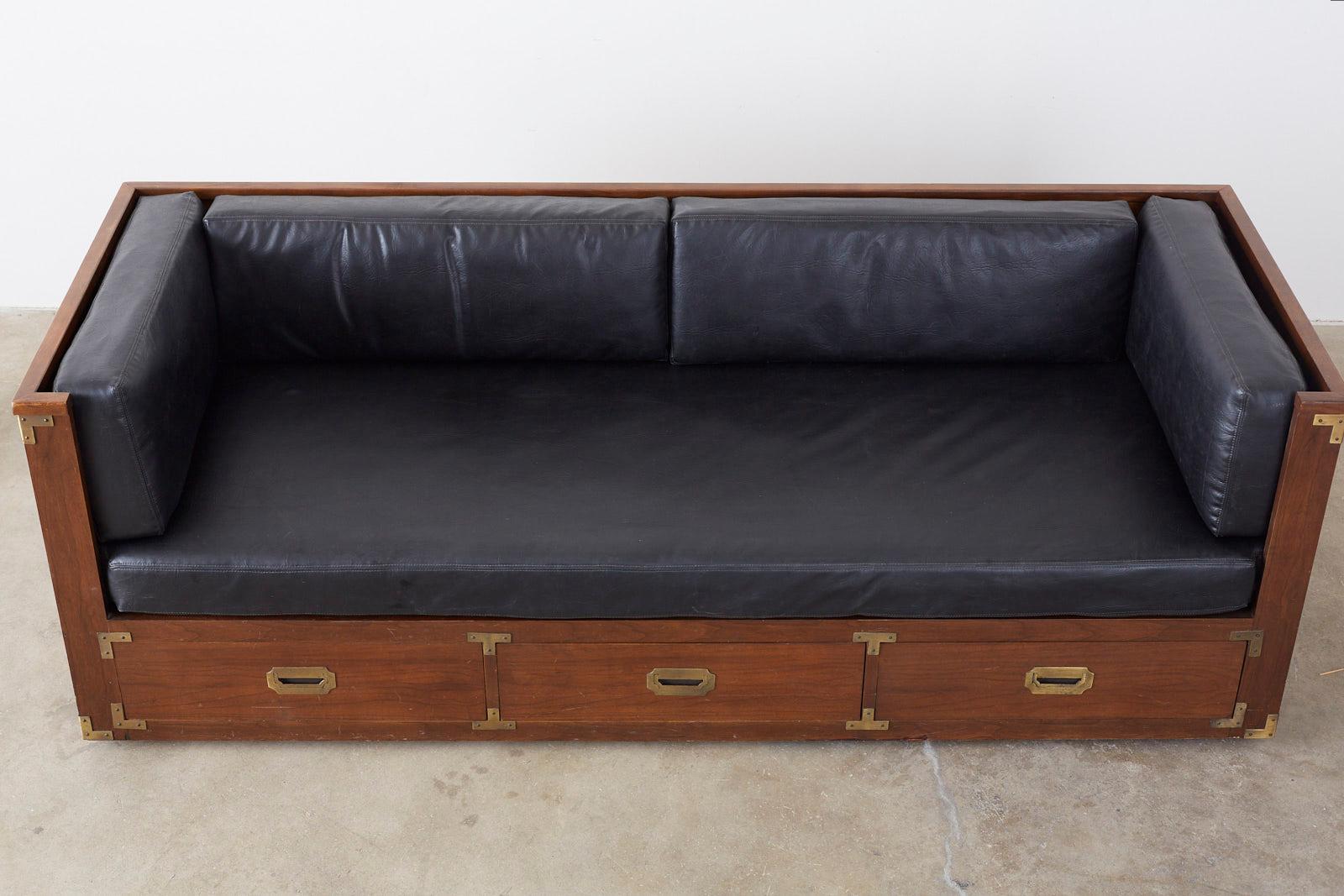 Midcentury Marge Carson Style Mahogany Campaign Daybed Sofa 8