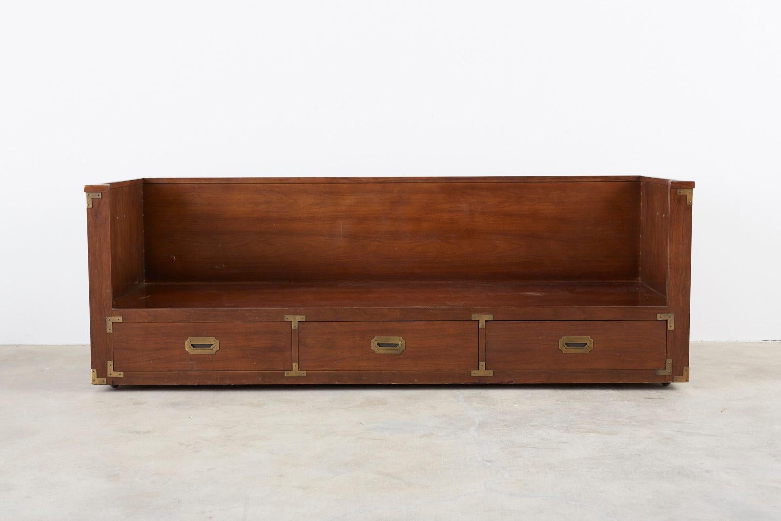 Hand-Crafted Midcentury Marge Carson Style Mahogany Campaign Daybed Sofa