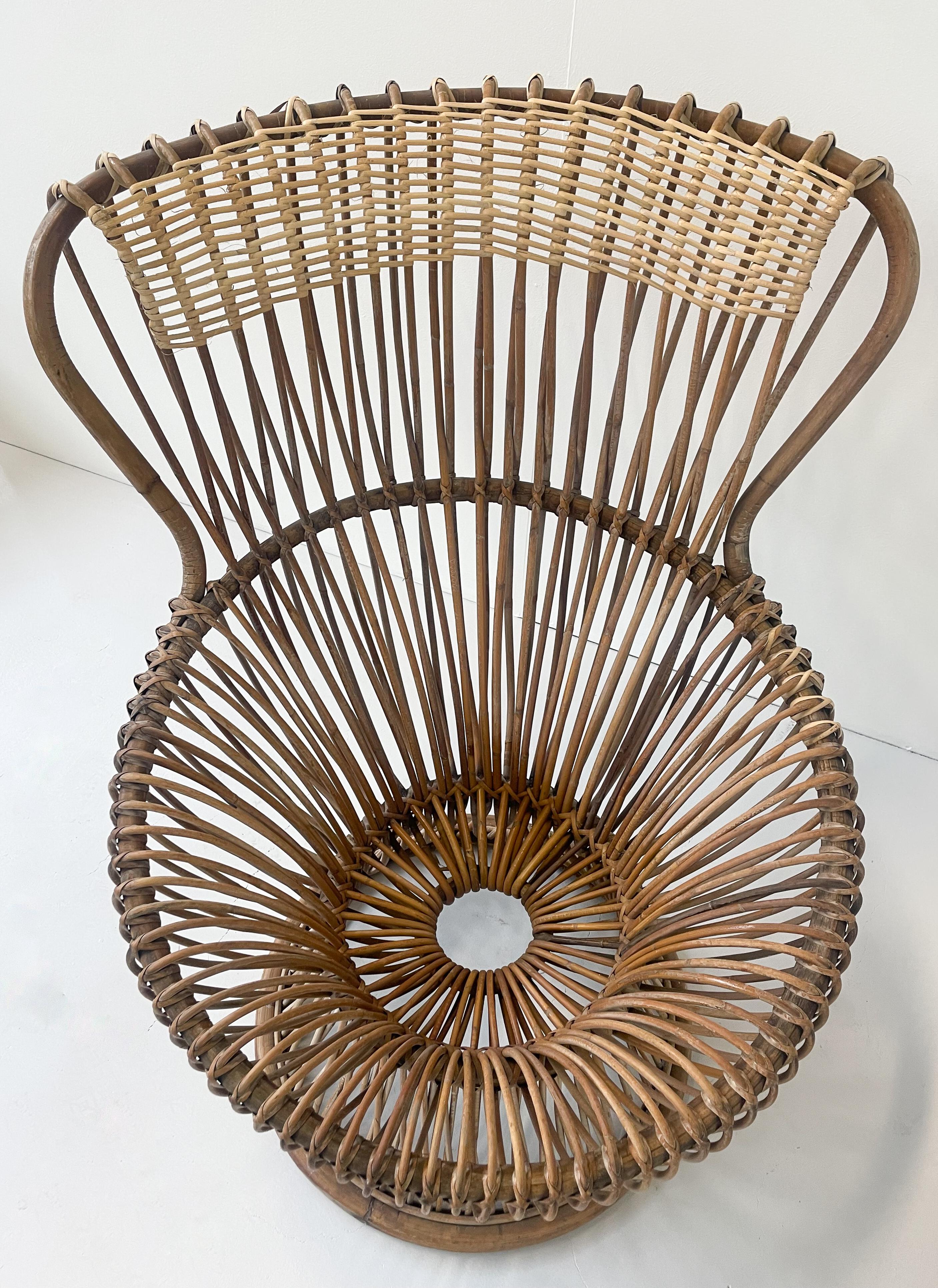 Italian Mid-Century Margherita Rattan Chair by Franco Albini for Vittorio Bonacina