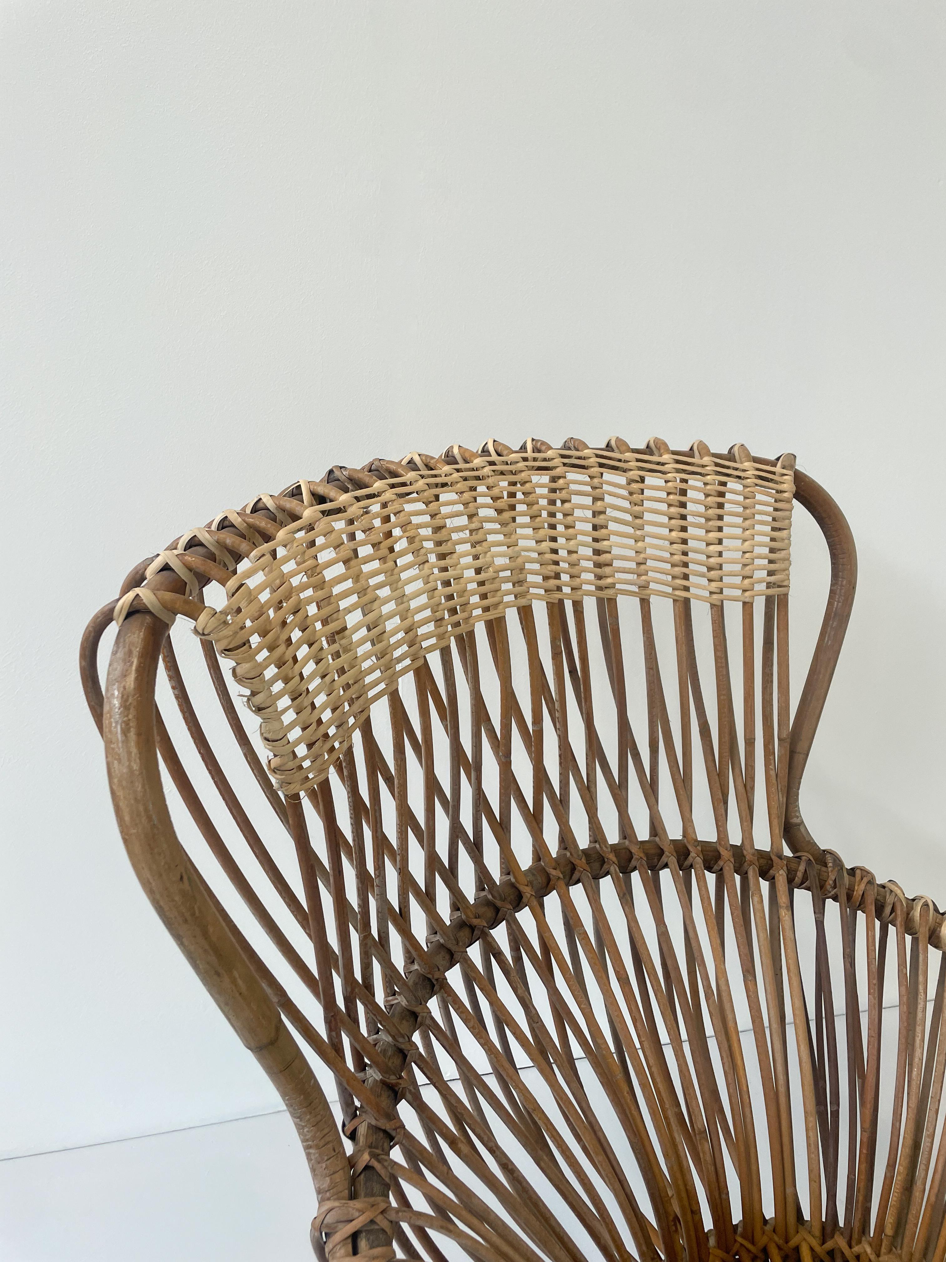 Mid-20th Century Mid-Century Margherita Rattan Chair by Franco Albini for Vittorio Bonacina