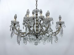 Mid-Century Maria Teresa crystal and brass large chandelier. Italy 1940s