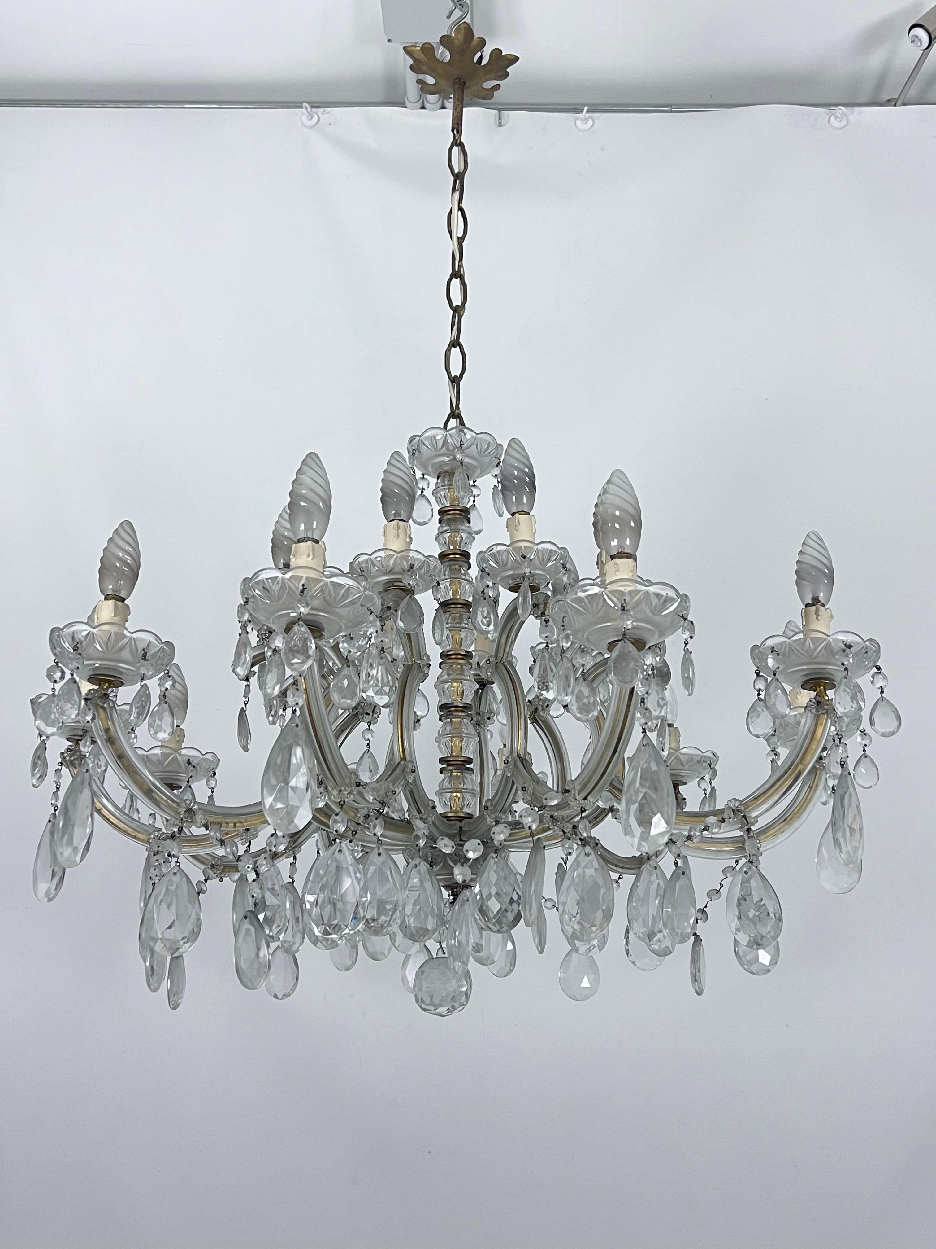 Mid-Century Modern Mid-Century Maria Teresa crystal and brass large chandelier. Italy 1940s For Sale