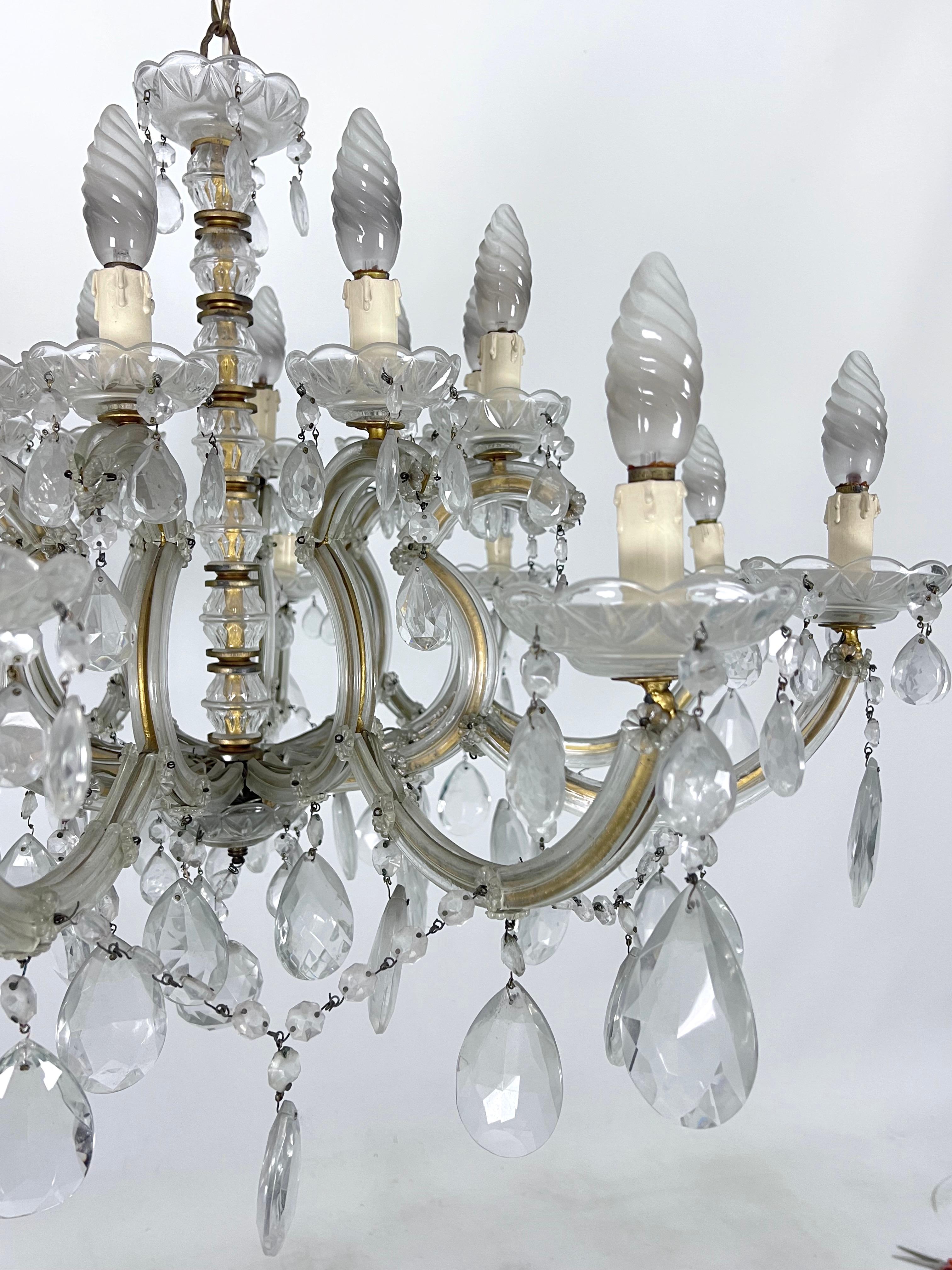 20th Century Mid-Century Maria Teresa crystal and brass large chandelier. Italy 1940s For Sale