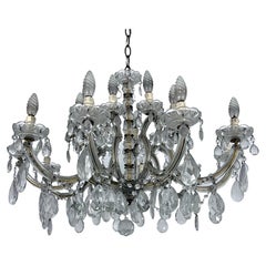 Retro Mid-Century Maria Teresa crystal and brass large chandelier. Italy 1940s