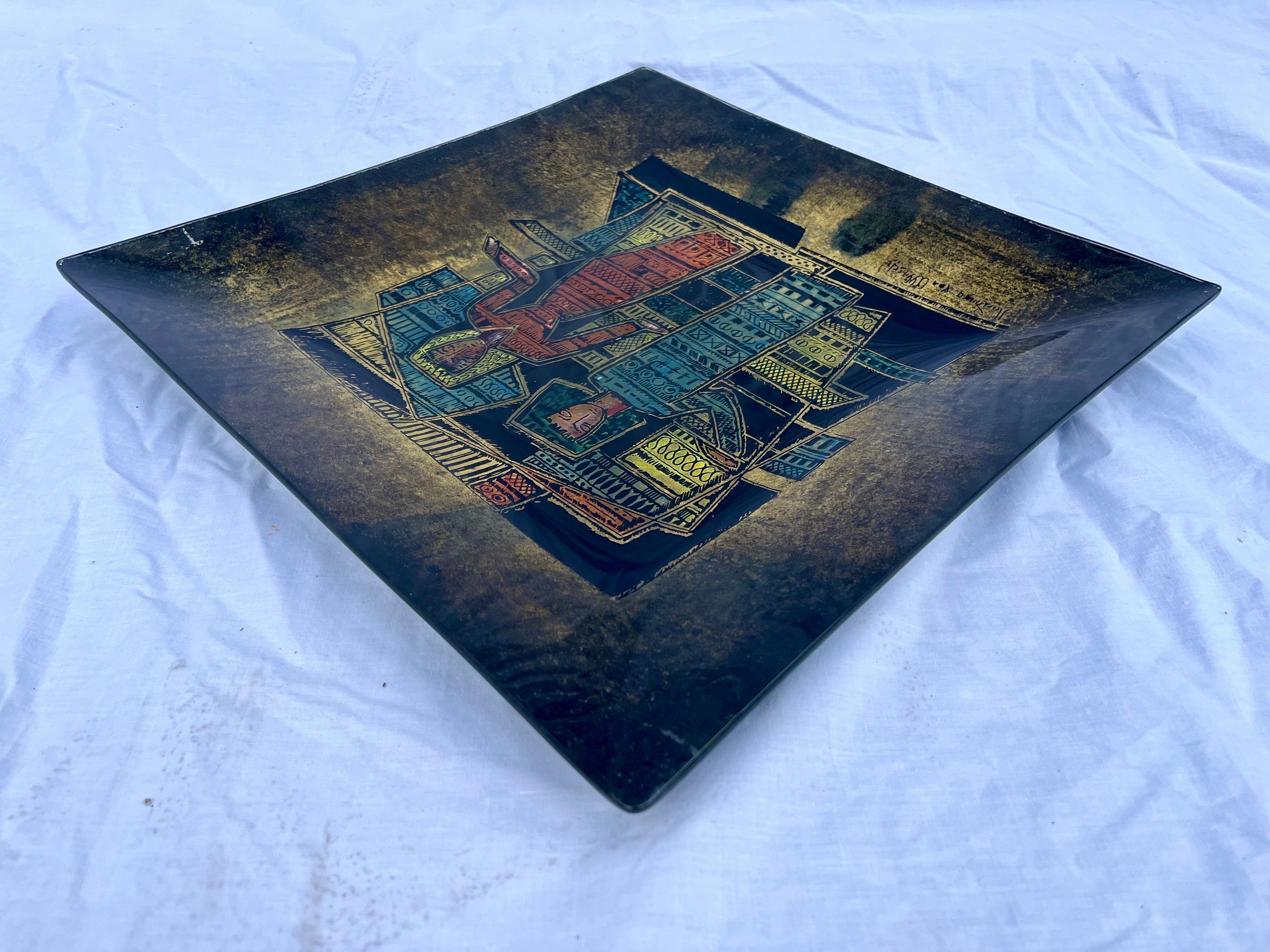 Marianna Von Allesch Eglomise, rückseitig bemalte Glasplatte oder Tablett, Mitte des Jahrhunderts im Angebot 6