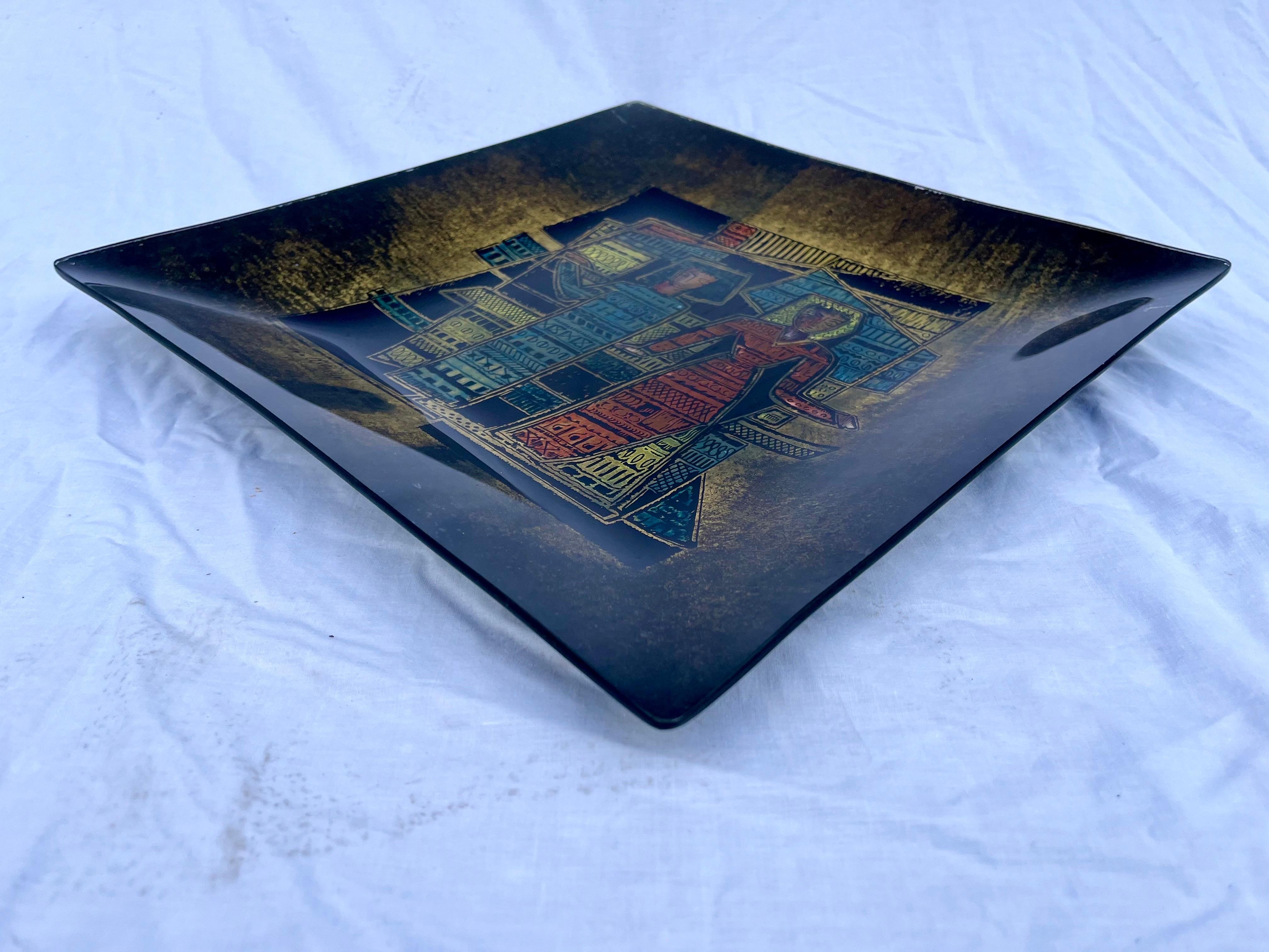 Mid Century Marianna Von Allesch Eglomise Reverse Painted Glass Platter or Tray For Sale 9