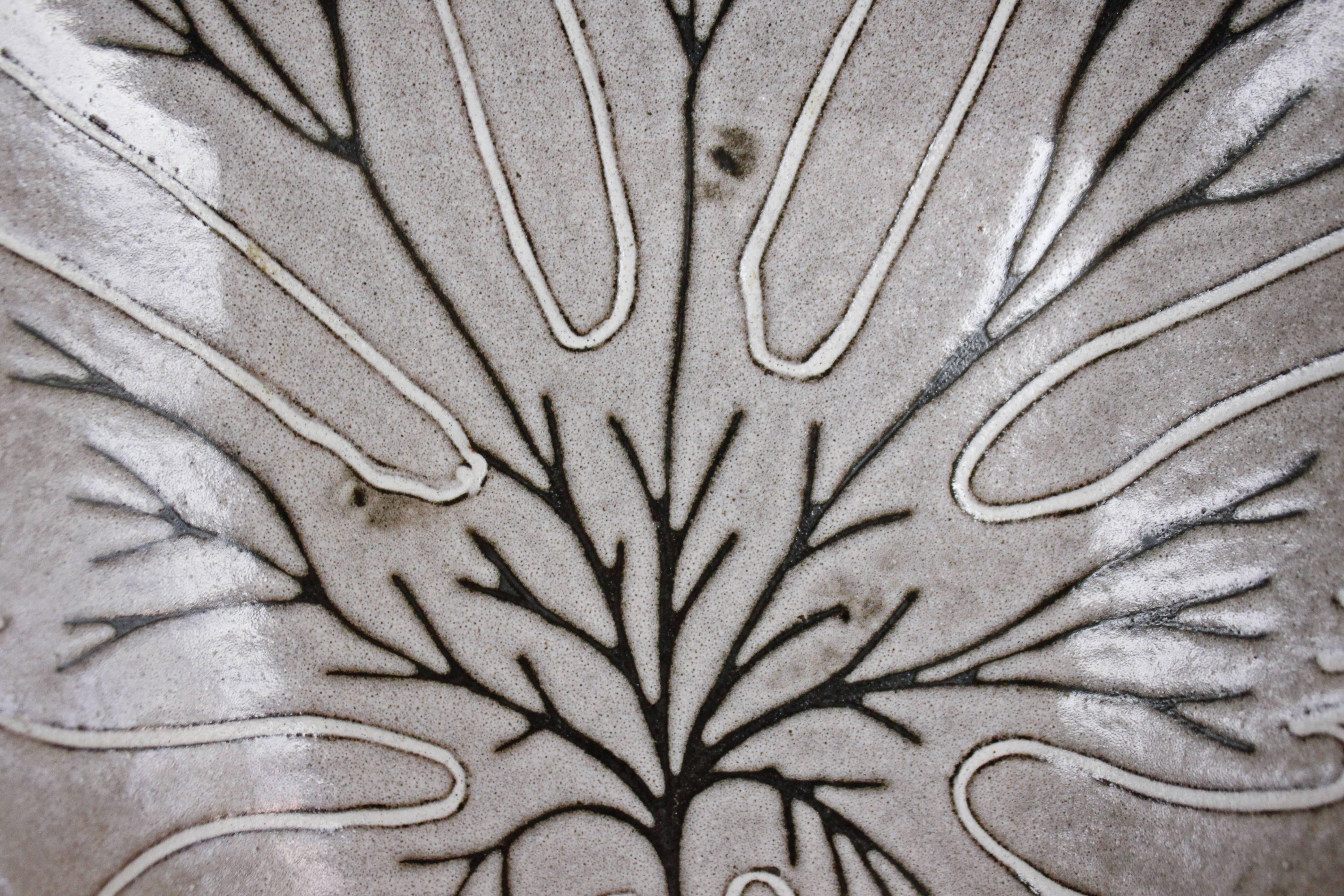 British Midcentury Marianne de Trey Pottery Leaf Dish For Sale
