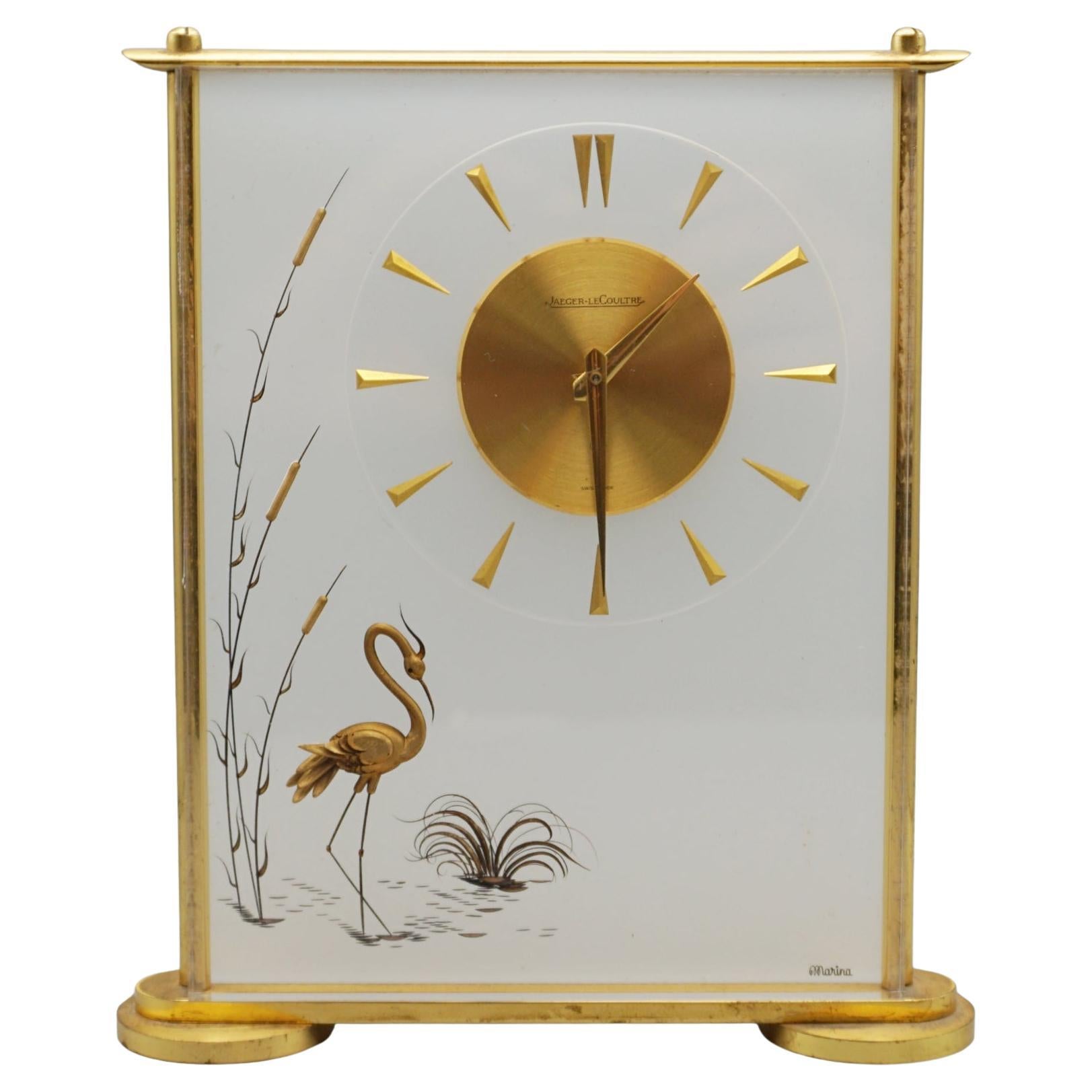 Mid-Century 'Marina' Mantel Clock by Jaeger LeCoultre For Sale