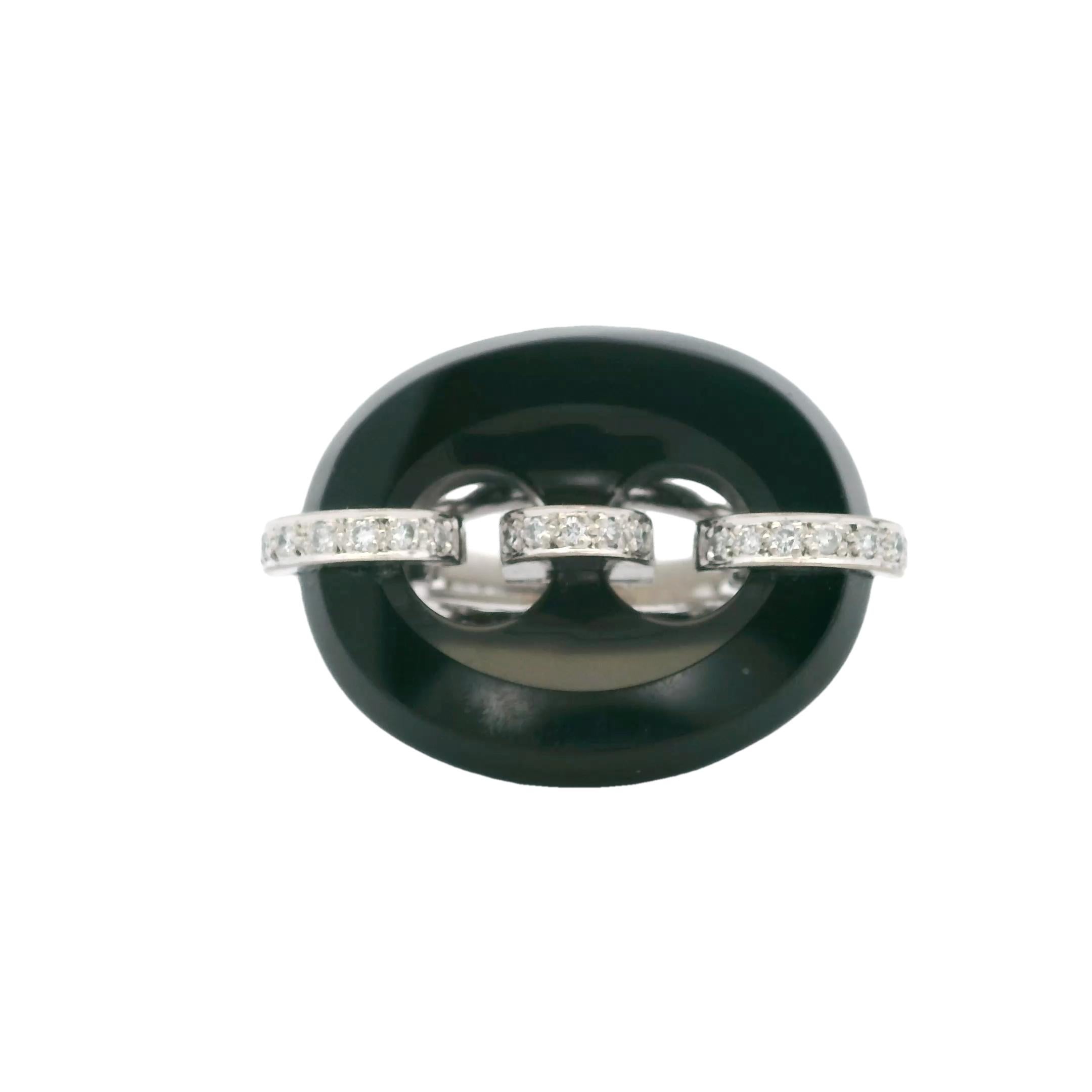 Mid-Century Mariner Link Onyx und Diamant-Cocktailring aus 18 Karat Weißgold (Moderne) im Angebot