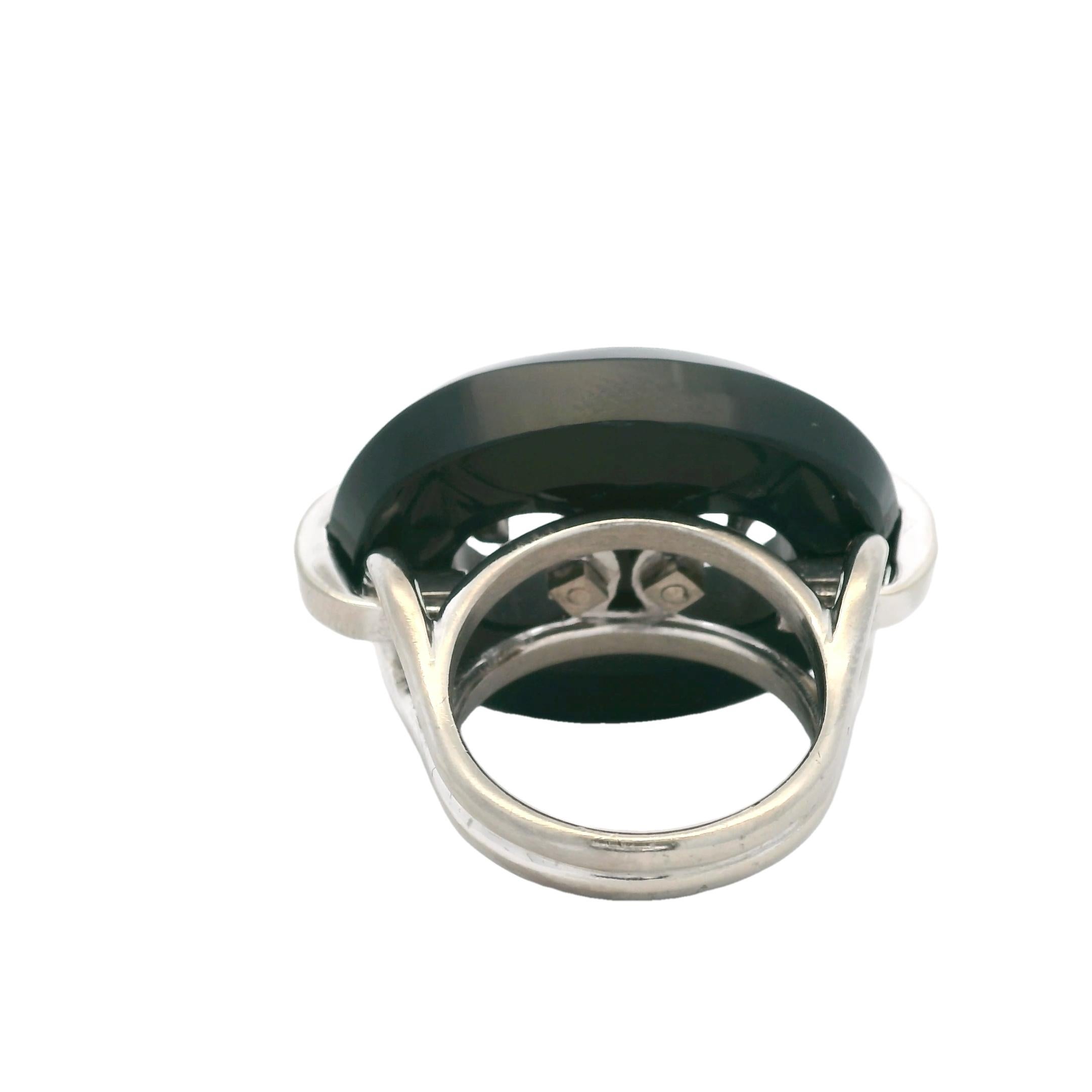 Mid-Century Mariner Link Onyx und Diamant-Cocktailring aus 18 Karat Weißgold (Rundschliff) im Angebot