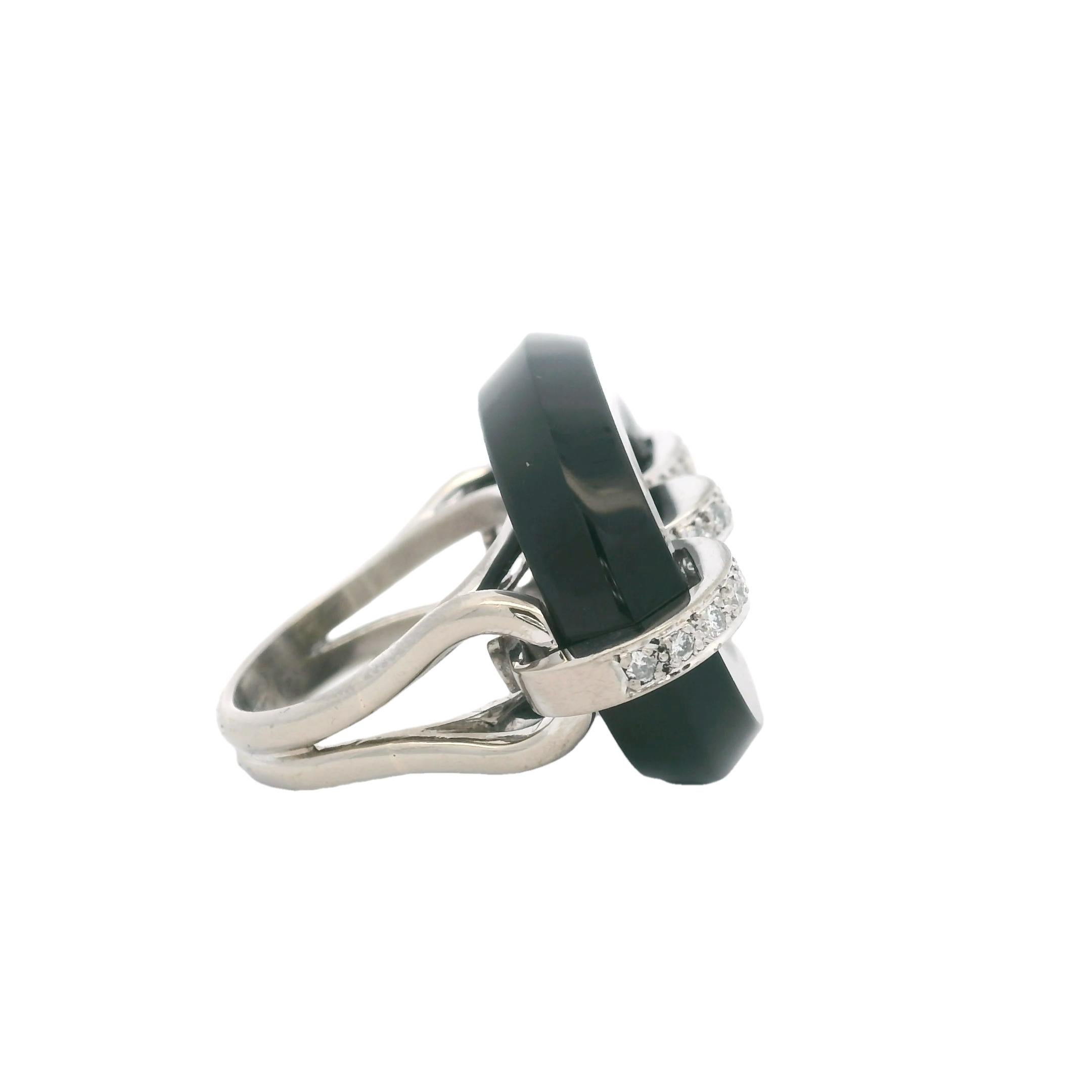 Mid-Century Mariner Link Onyx und Diamant-Cocktailring aus 18 Karat Weißgold im Zustand „Hervorragend“ im Angebot in Miami, FL