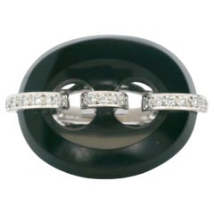 Mid-Century Mariner Link Onyx und Diamant-Cocktailring aus 18 Karat Weißgold