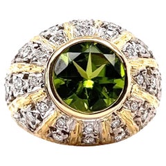 Vintage Mid Century Mario Buccelatti Italian Peridot Diamond 18 Karat Gold Dome Ring