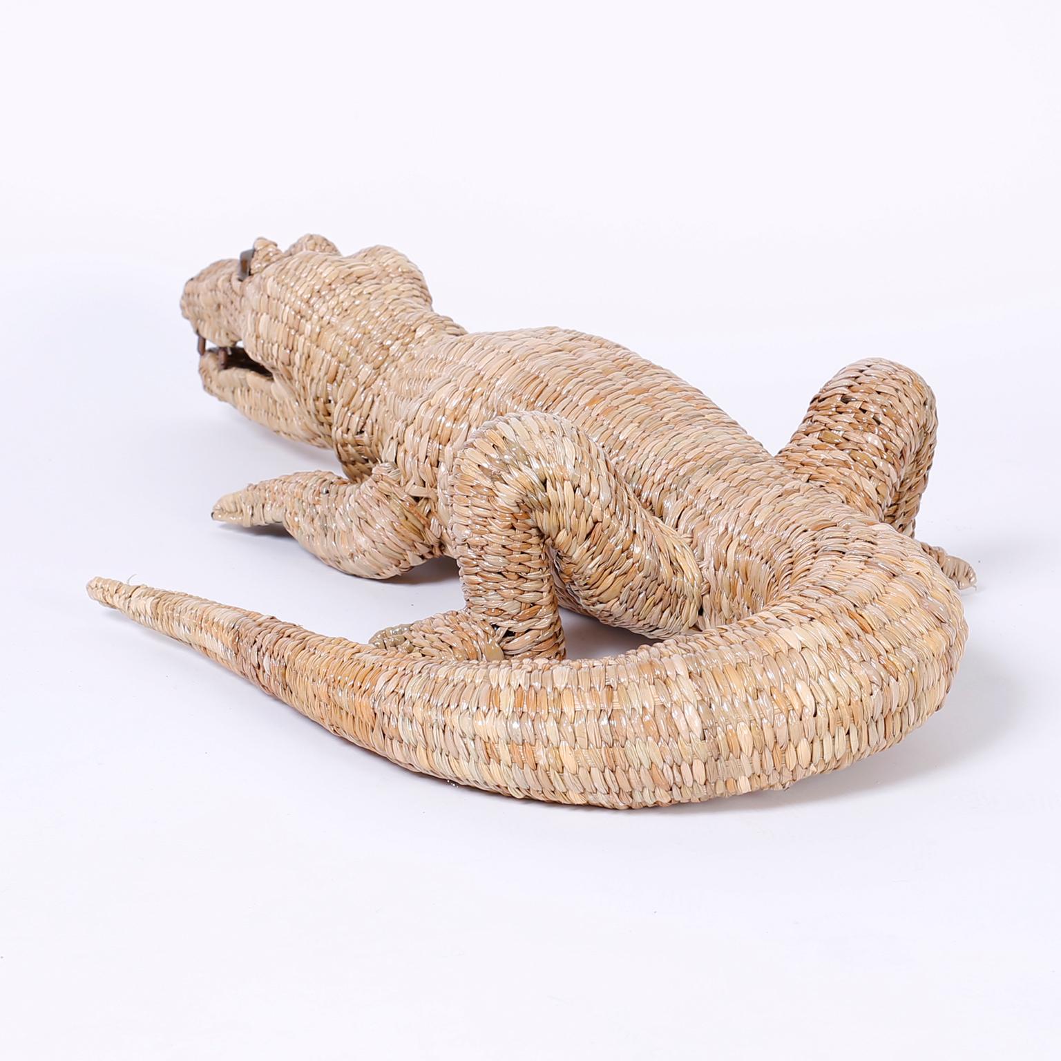 British Colonial Midcentury Mario Torres Wicker Alligator