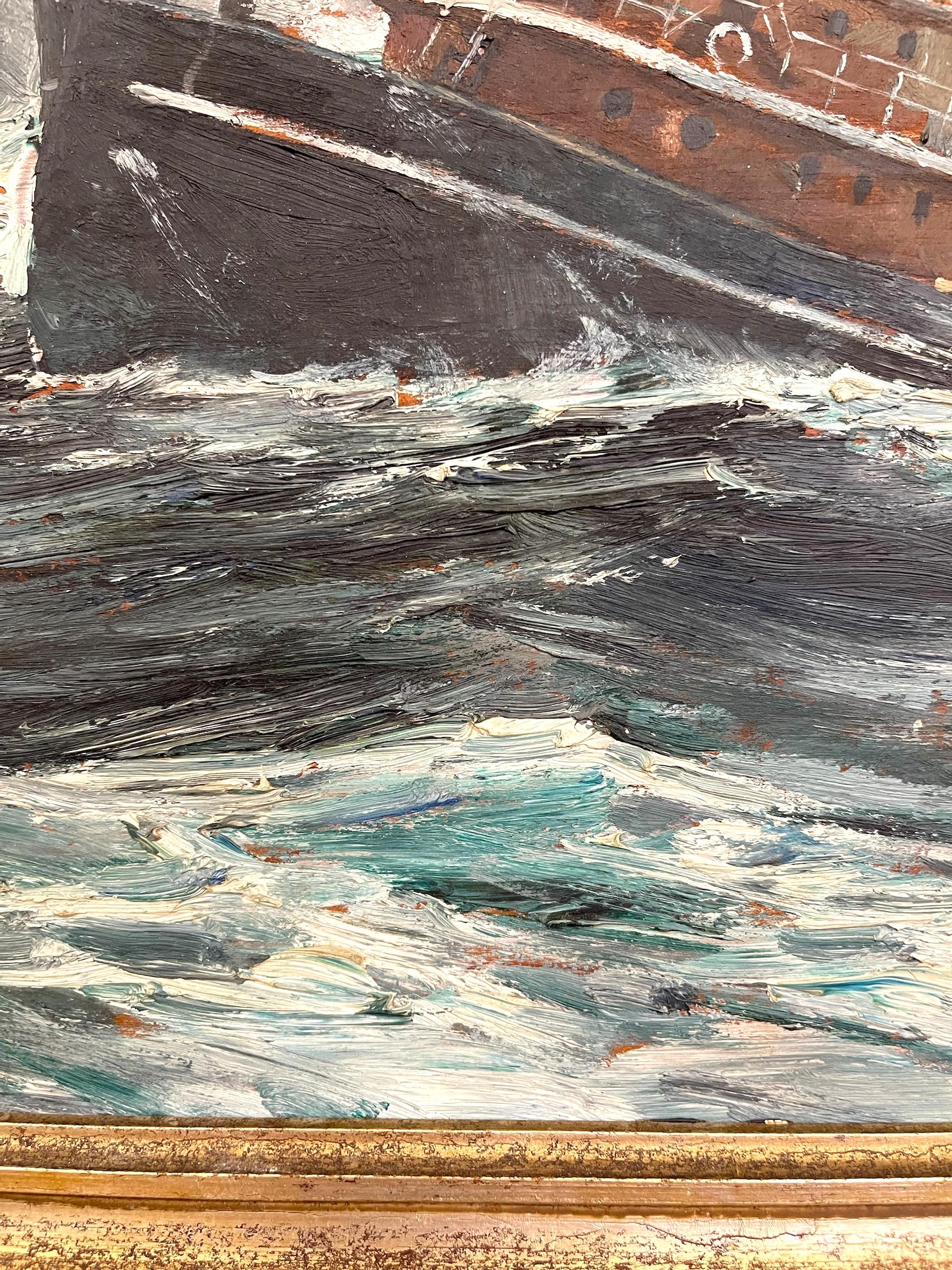 Peinture maritime du milieu du siècle représentant des navires dans une tempête, signée en vente 4