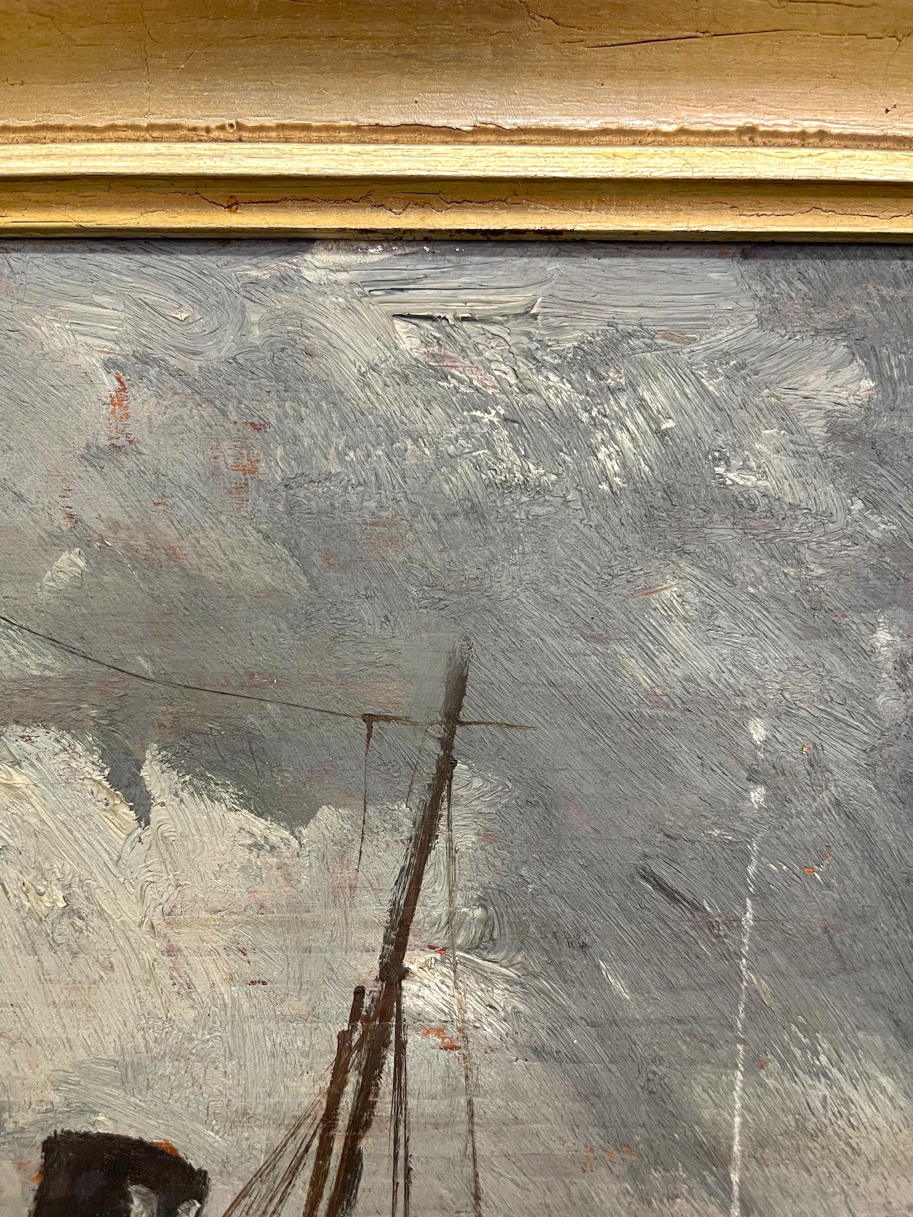 Peinture maritime du milieu du siècle représentant des navires dans une tempête, signée en vente 5