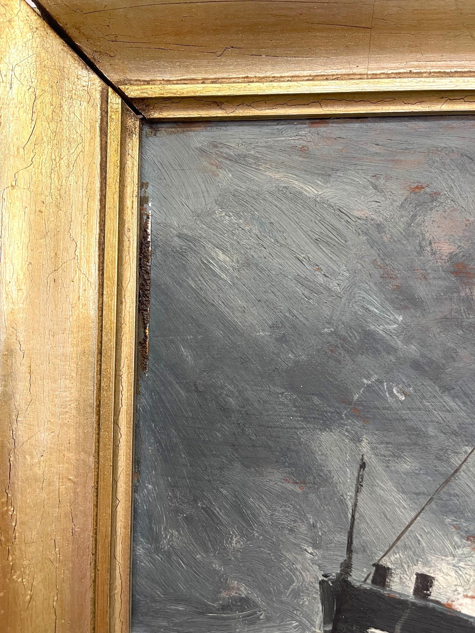 Peinture maritime du milieu du siècle représentant des navires dans une tempête, signée Bon état - En vente à Seattle, WA