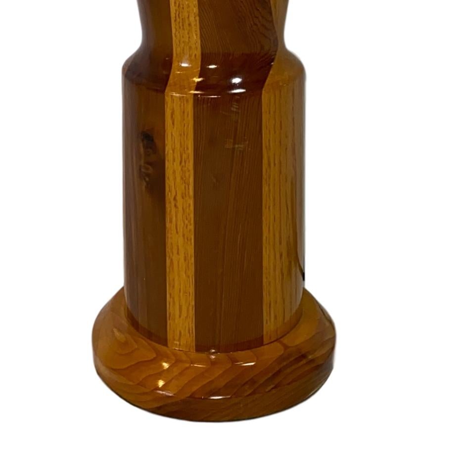 A single circa 1960s Italian two-tone marquetry wood table lamp.

Measurements:
Height of body 17.5
