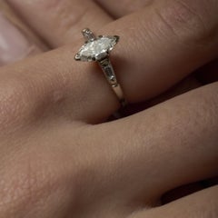 Mid Century marquise diamond 14k white gold engagement ring