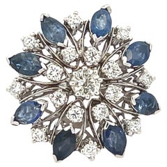 Mid-Century Marquise Sapphire and Diamond Cocktail Ring in 18K White Gold