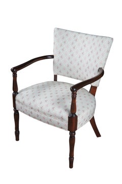 Mid Century Martha Washington Style Mahogany Upholstered Library Arm Chair