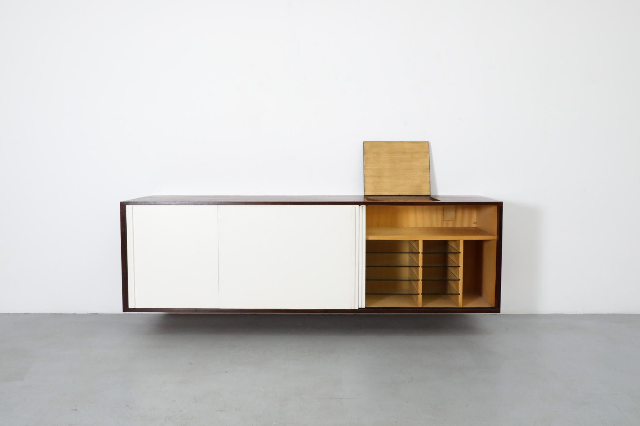 Custom Martin Visser Floating Wenge Wall Mount Credenza w/ Record Player Cabinet In Good Condition For Sale In Los Angeles, CA