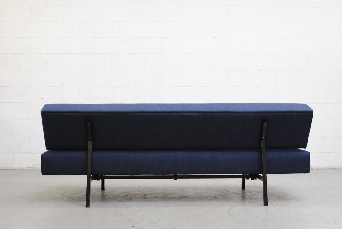 Enameled Mid-Century Martin Visser Streamline Sleeper Sofa with Blue Upholstery