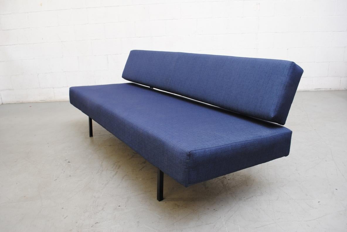 Metal Mid-Century Martin Visser Streamline Sleeper Sofa with Blue Upholstery