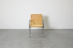 Mid-Century Martin Visser Style Armchair, Woven Rattan, Chrome Frame