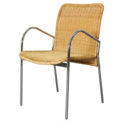 Mid-Century Martin Visser Style Armchair, Woven Rattan, Chrome Frame