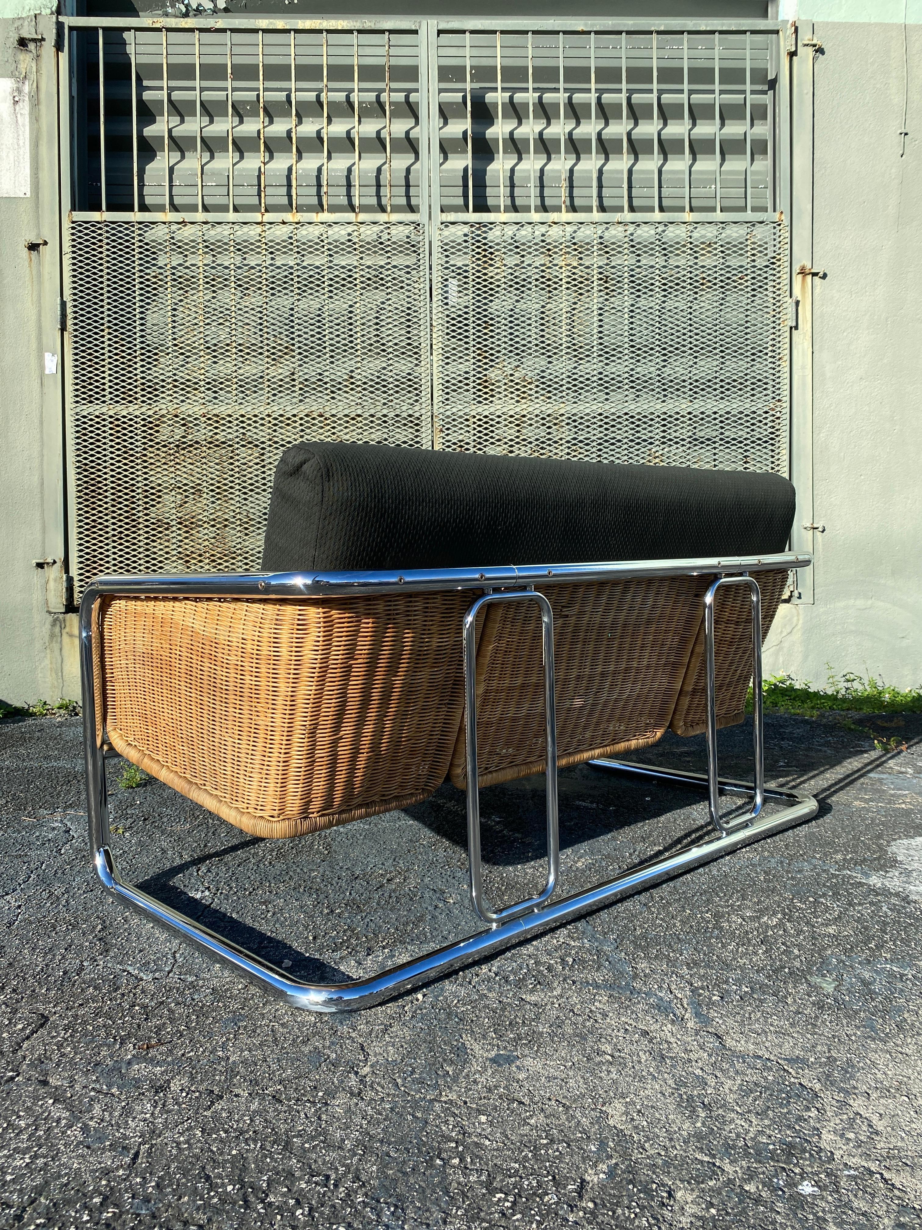 Mid-Century Modern Mid Century Martin Visser Wicker and Chrome Cantilever Two Seater Sofa For Sale
