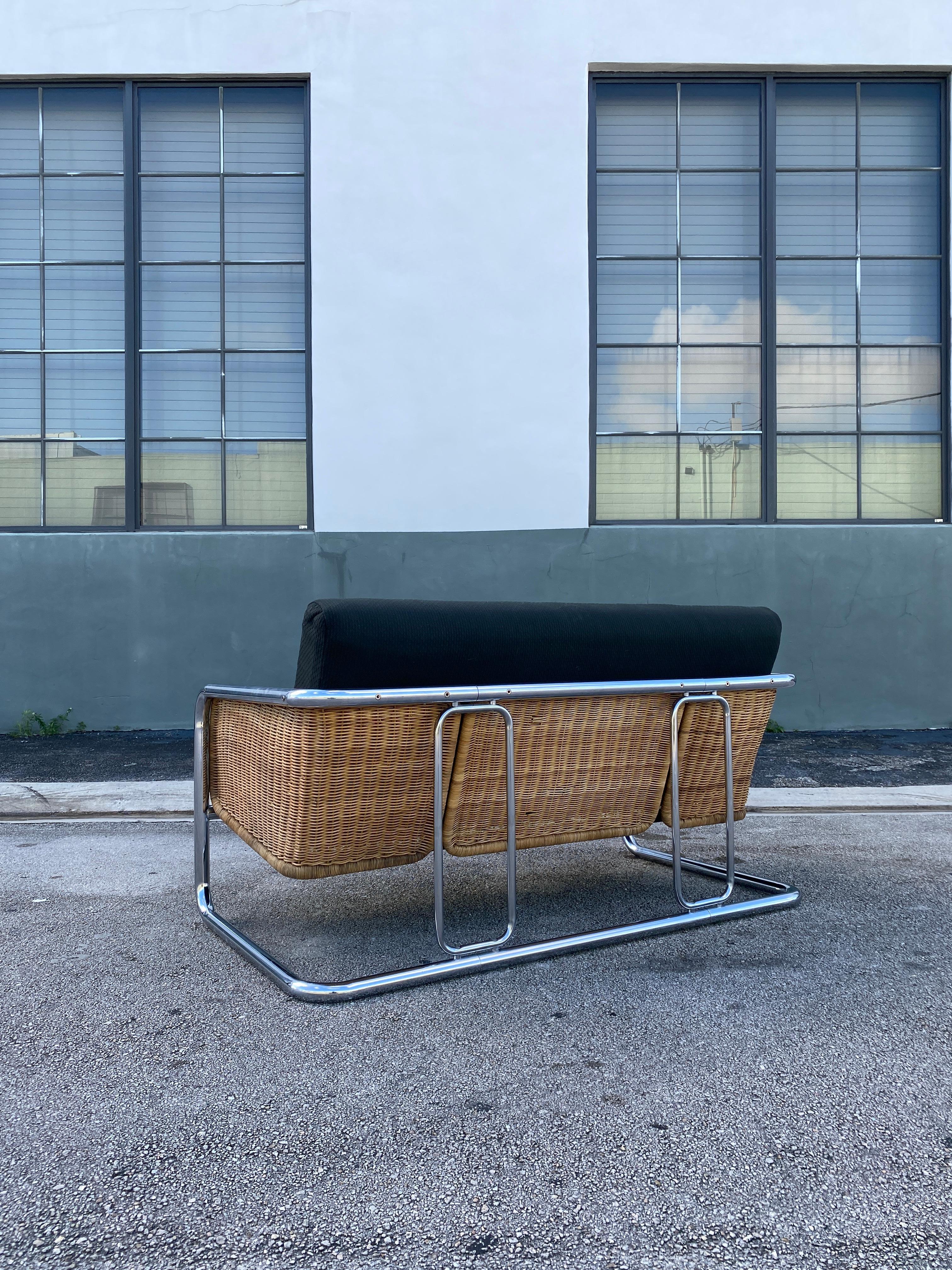 20th Century Mid Century Martin Visser Wicker and Chrome Cantilever Two Seater Sofa For Sale
