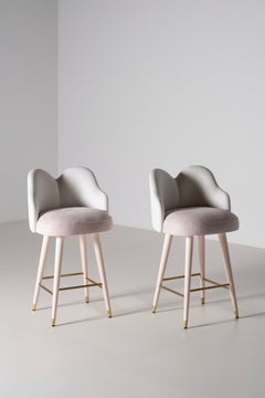 Mid-Century Mary Pink Nubuck and White Leather Swivel Bar Stools By Greenapple
