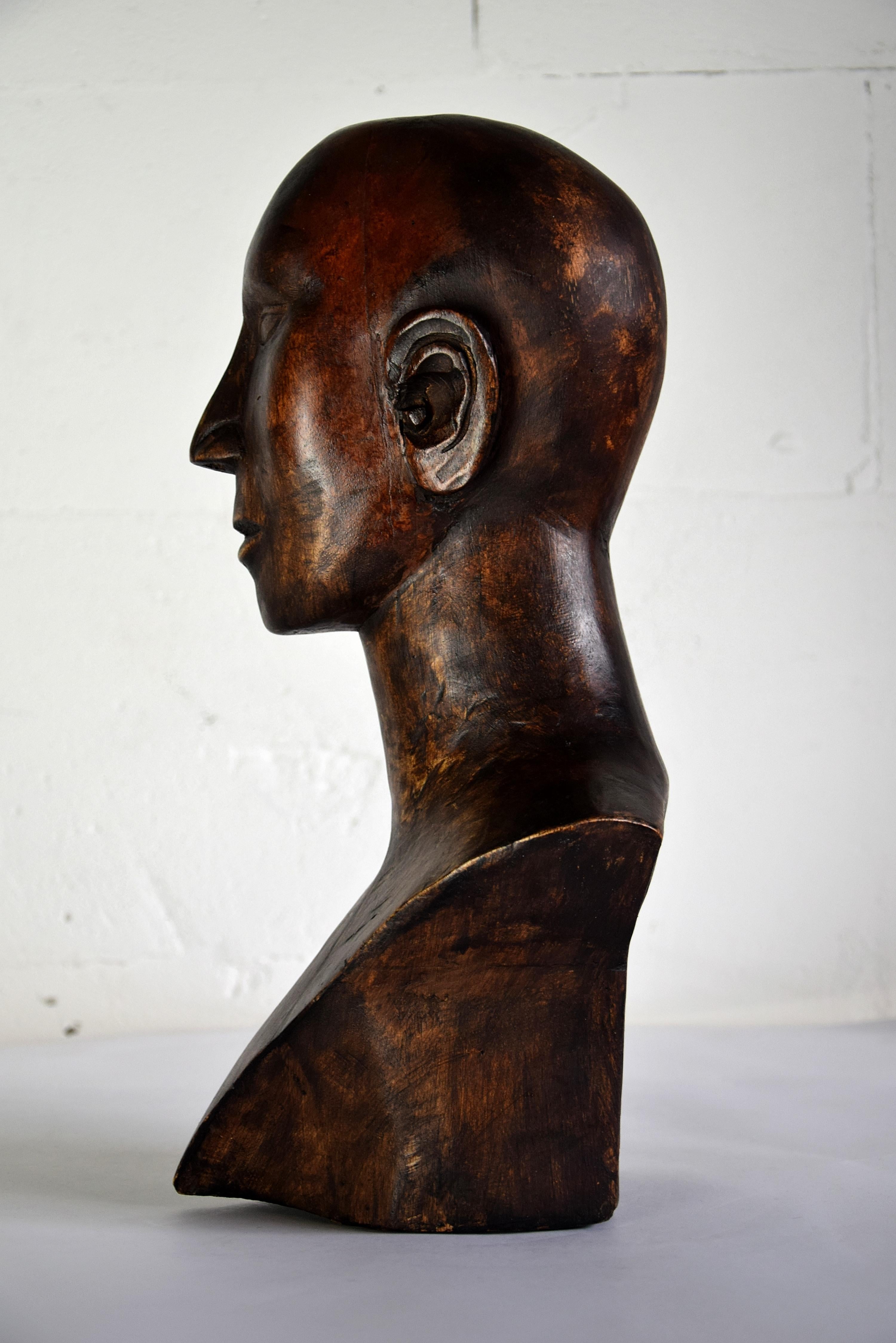 Mid-century Masculine Wooden Sculpture Testa For Sale 4
